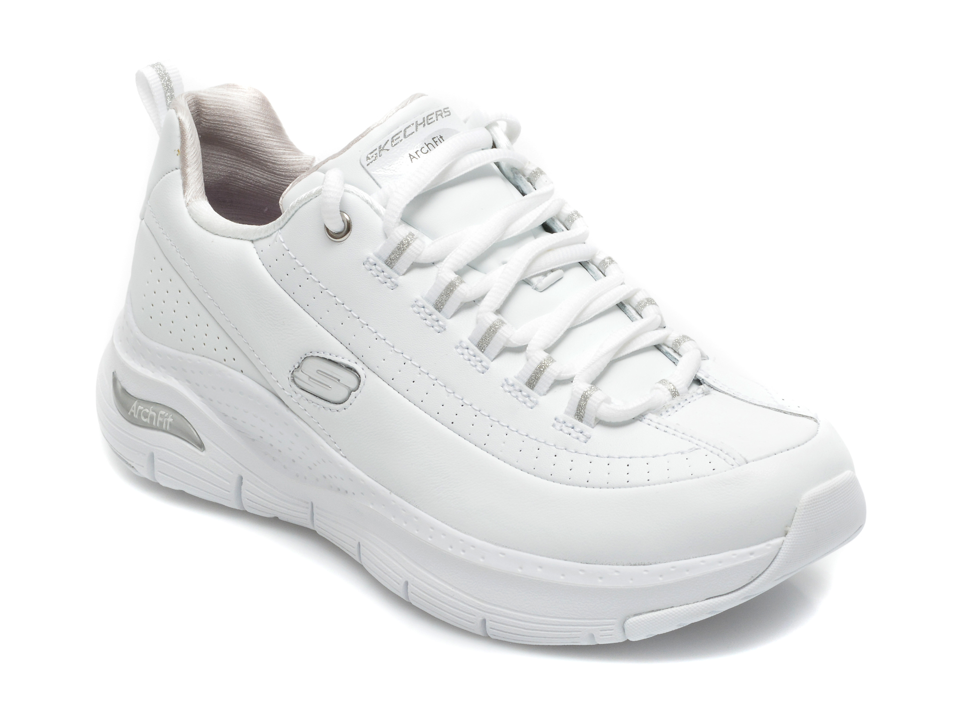 Pantofi SKECHERS albi, ARCH FIT, din piele naturala Skechers imagine noua
