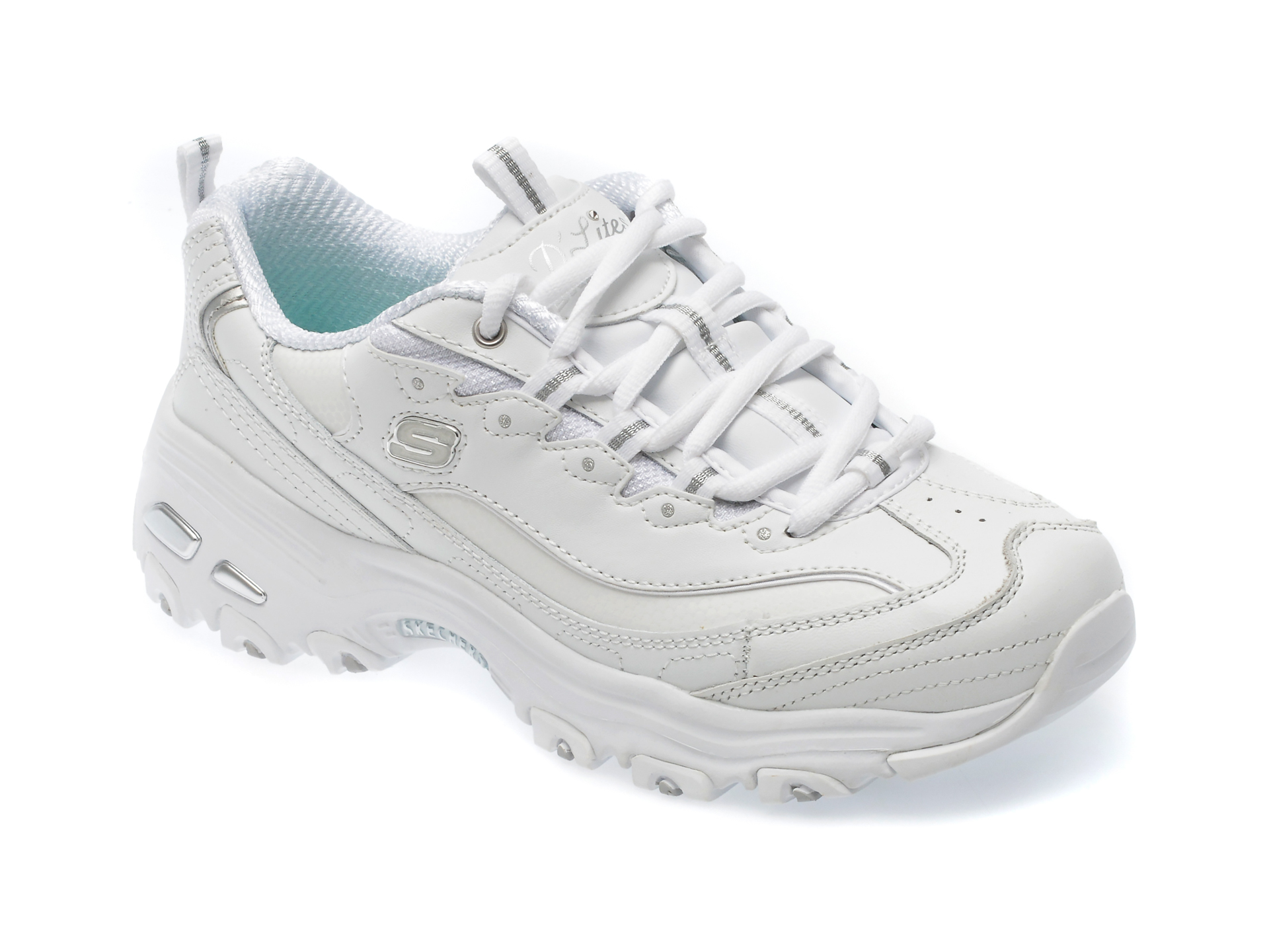 Pantofi SKECHERS albi, D LITES, din piele ecologica