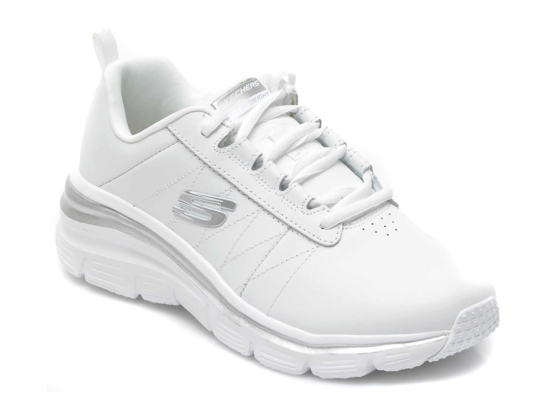 Pantofi SKECHERS albi, FASHION FIT, din piele naturala Skechers imagine noua