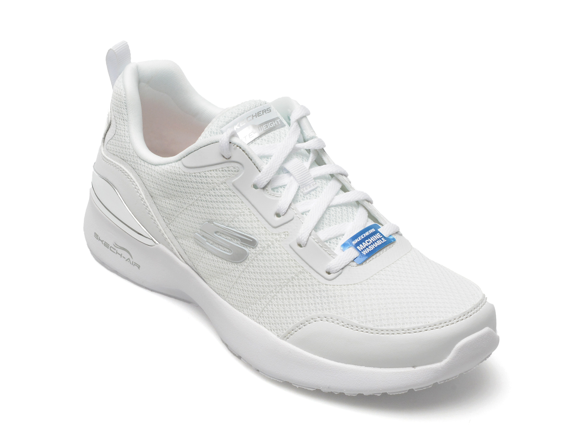 Pantofi SKECHERS albi, SKECH-AIR DYNAMIGHT, din material textil si piele ecologica /femei/pantofi imagine noua