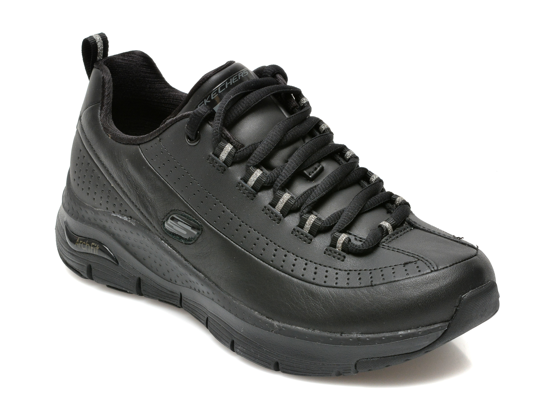 Pantofi SKECHERS negri, ARCH FIT, din piele naturala Skechers imagine noua