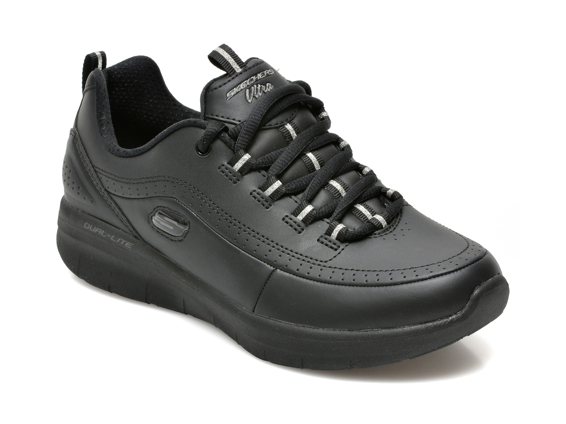 Pantofi SKECHERS negri, SYNERGY 2.0, din piele naturala Skechers imagine noua