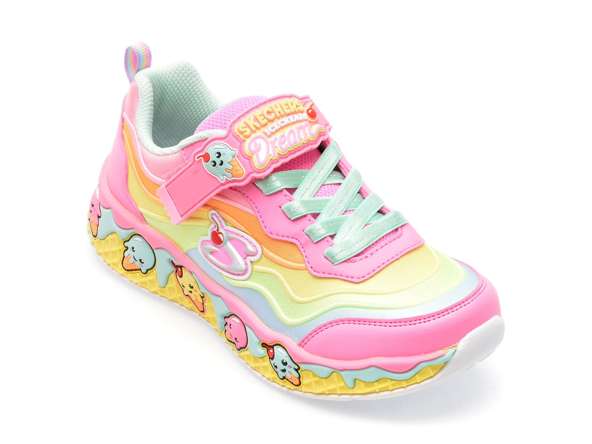 Pantofi SKECHERS roz, SUNDAE SWEETIES, din piele ecologica si material textil