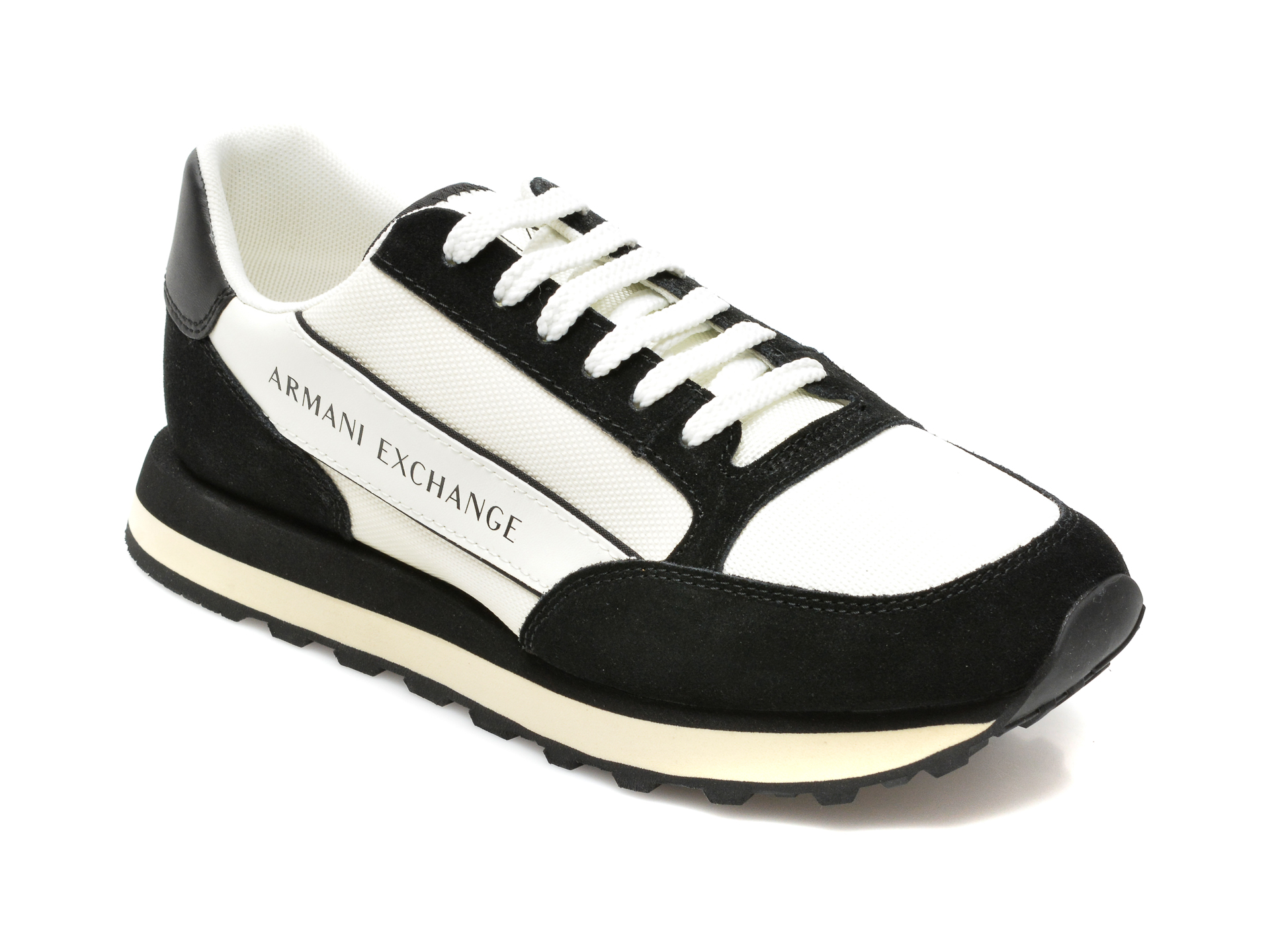 Pantofi sport ARMANI EXCHANGE albi, XUX083, din material textil si piele naturala