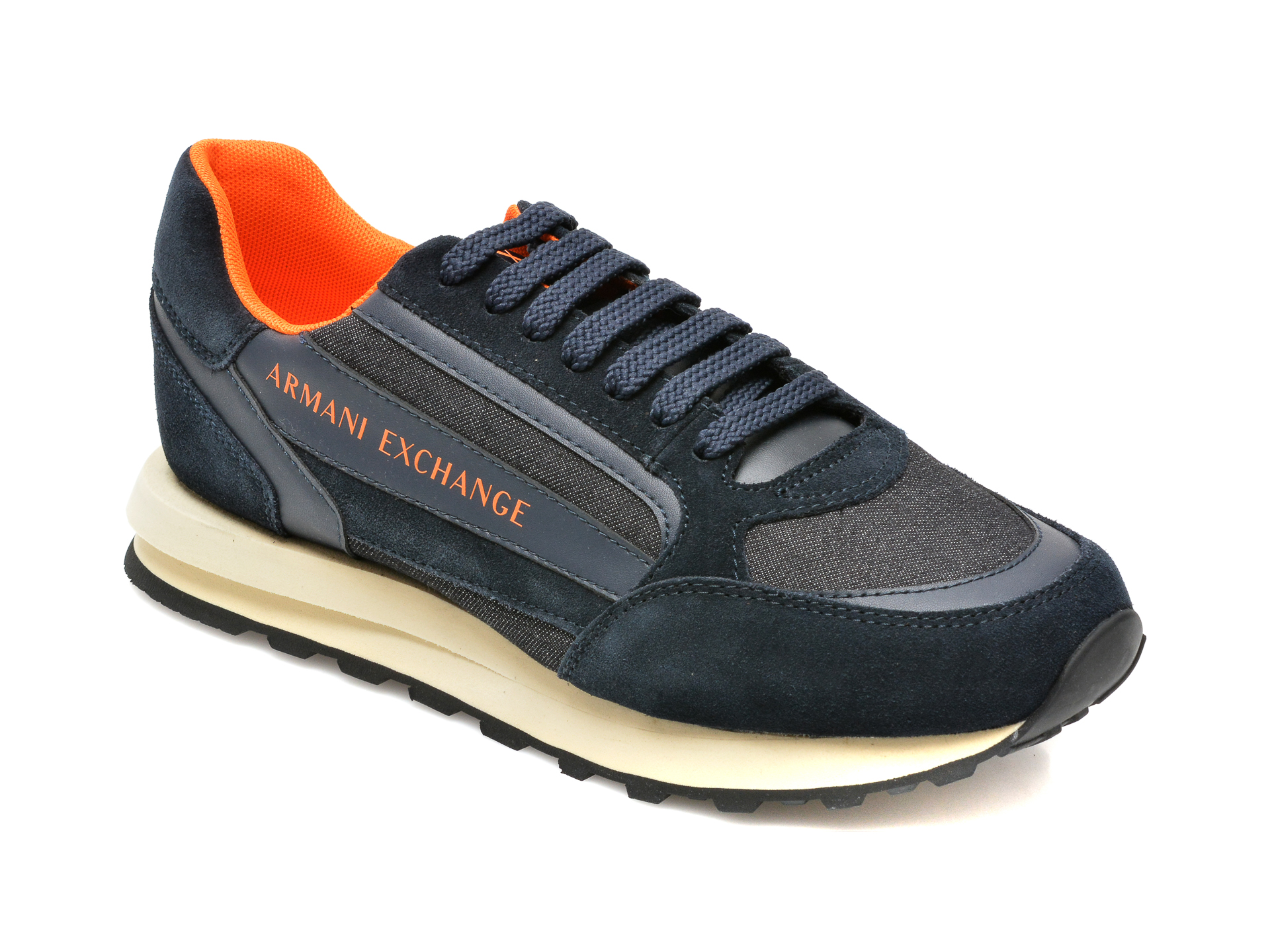 Pantofi sport ARMANI EXCHANGE bleumarin, XUX101, din material textil si piele naturala
