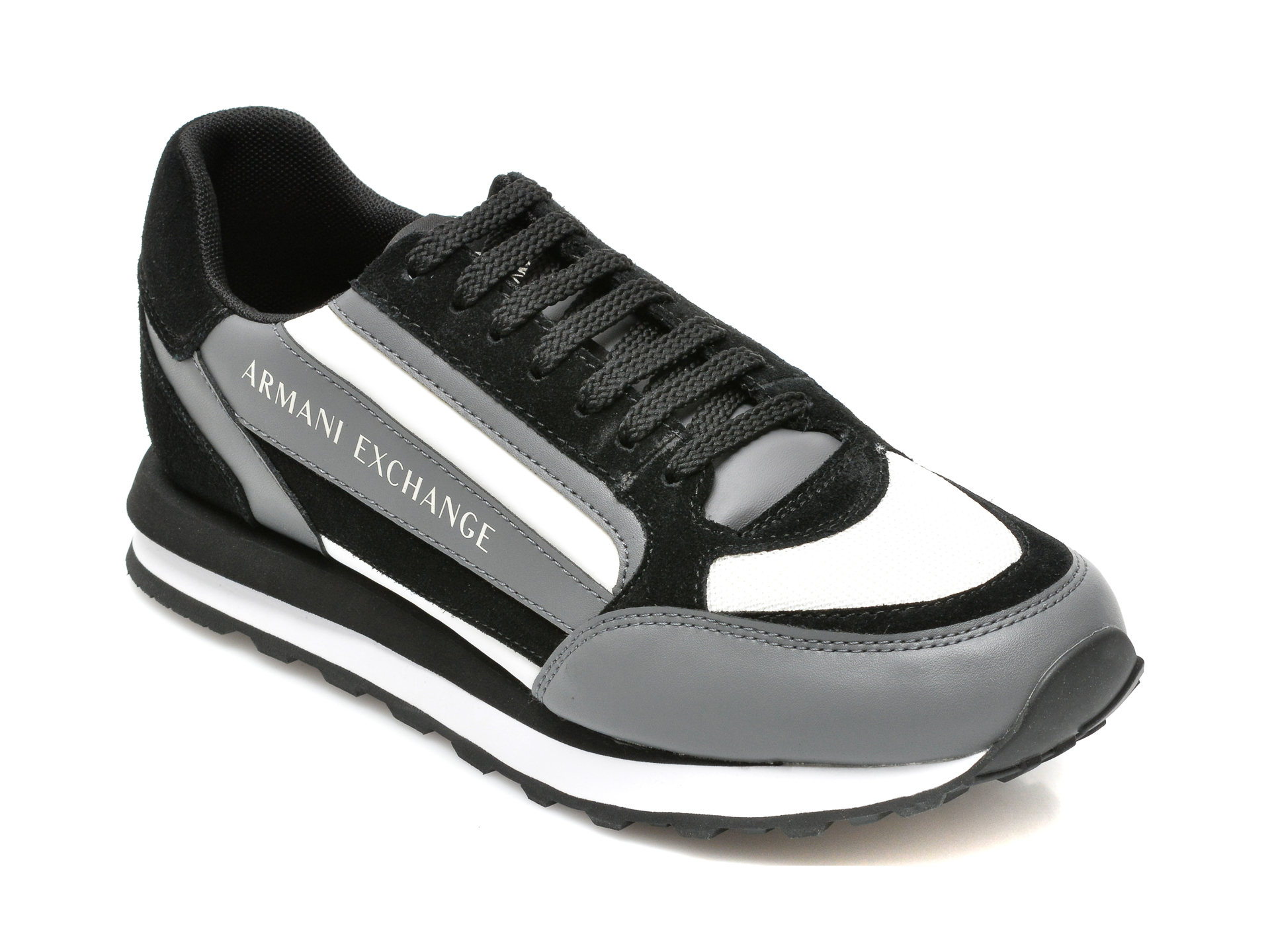 Pantofi sport ARMANI EXCHANGE negri, XUX101, din material textil si piele naturala