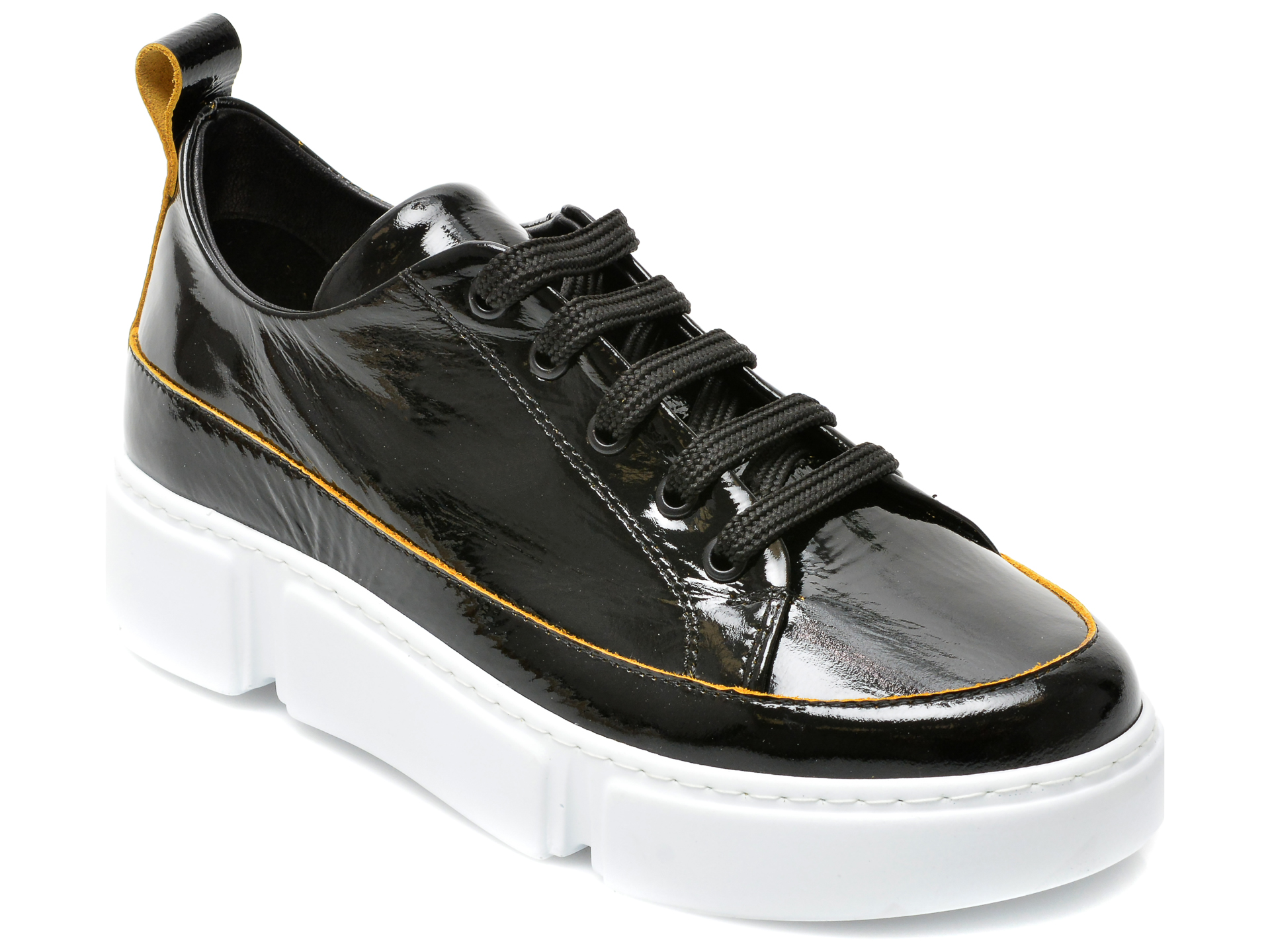 Pantofi sport BESTELLO negri, 2011, din piele naturala lacuita