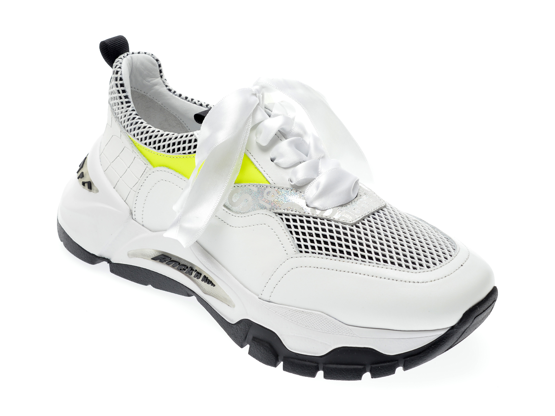 Pantofi sport EPICA albi, 135P199, din piele naturala si material textil