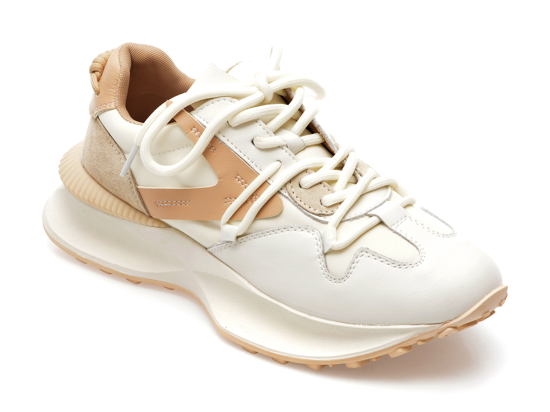 Pantofi sport EPICA albi, 22892, din piele naturala si material textil