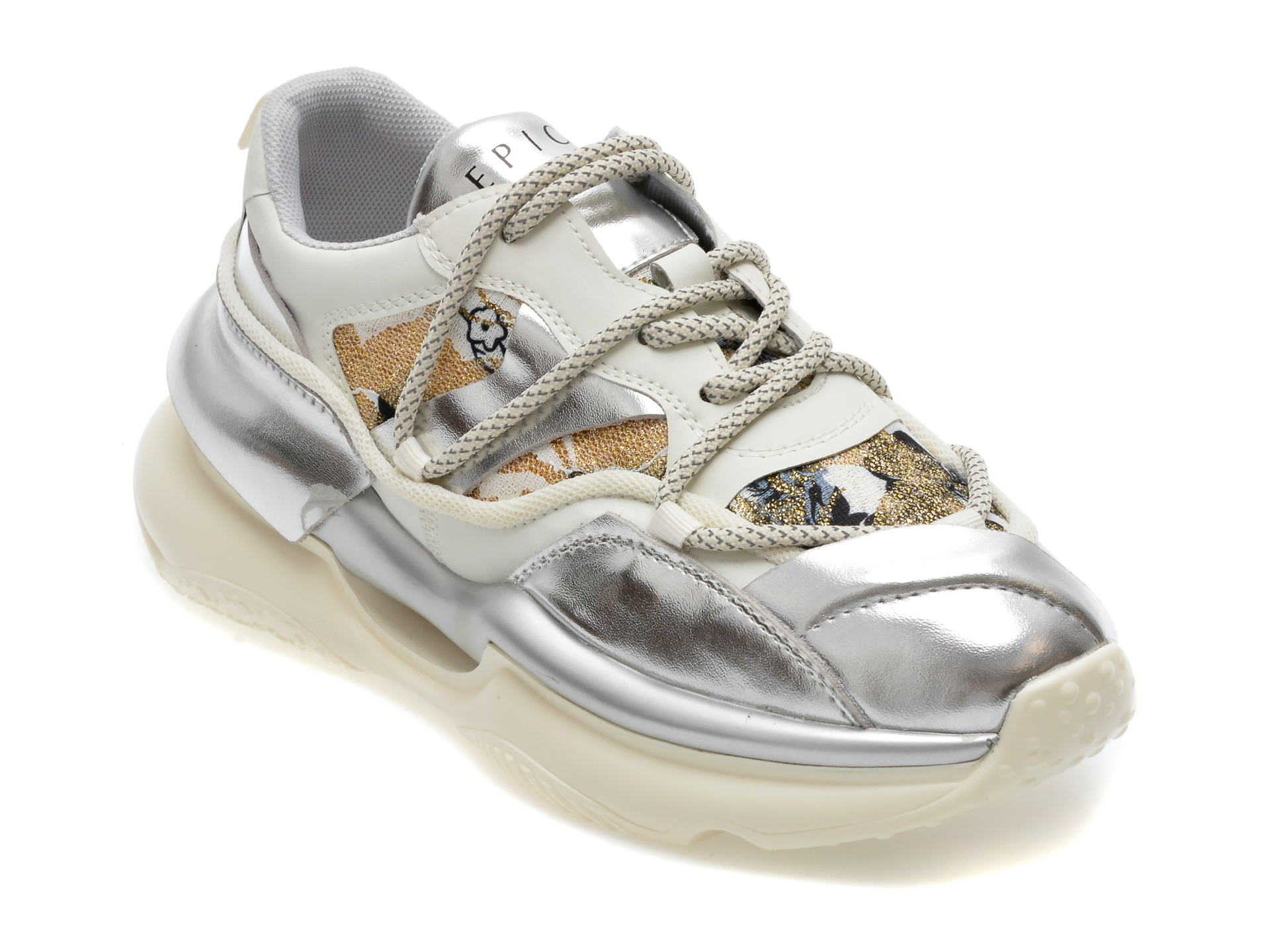 Pantofi sport EPICA argintii, 5301, din material textil si piele naturala