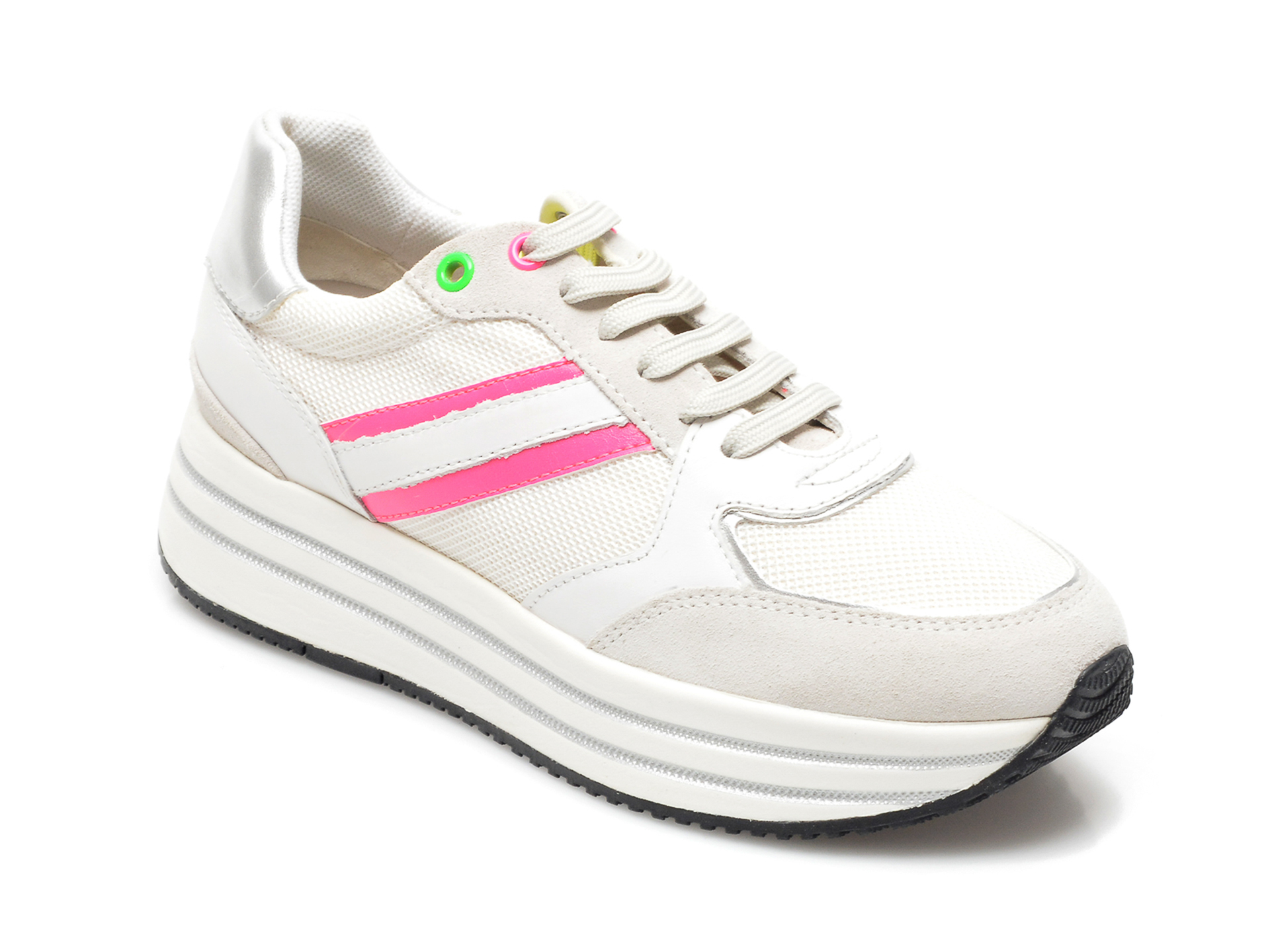 Pantofi sport GEOX albi, D16QHB, din material textil si piele naturala Geox imagine noua
