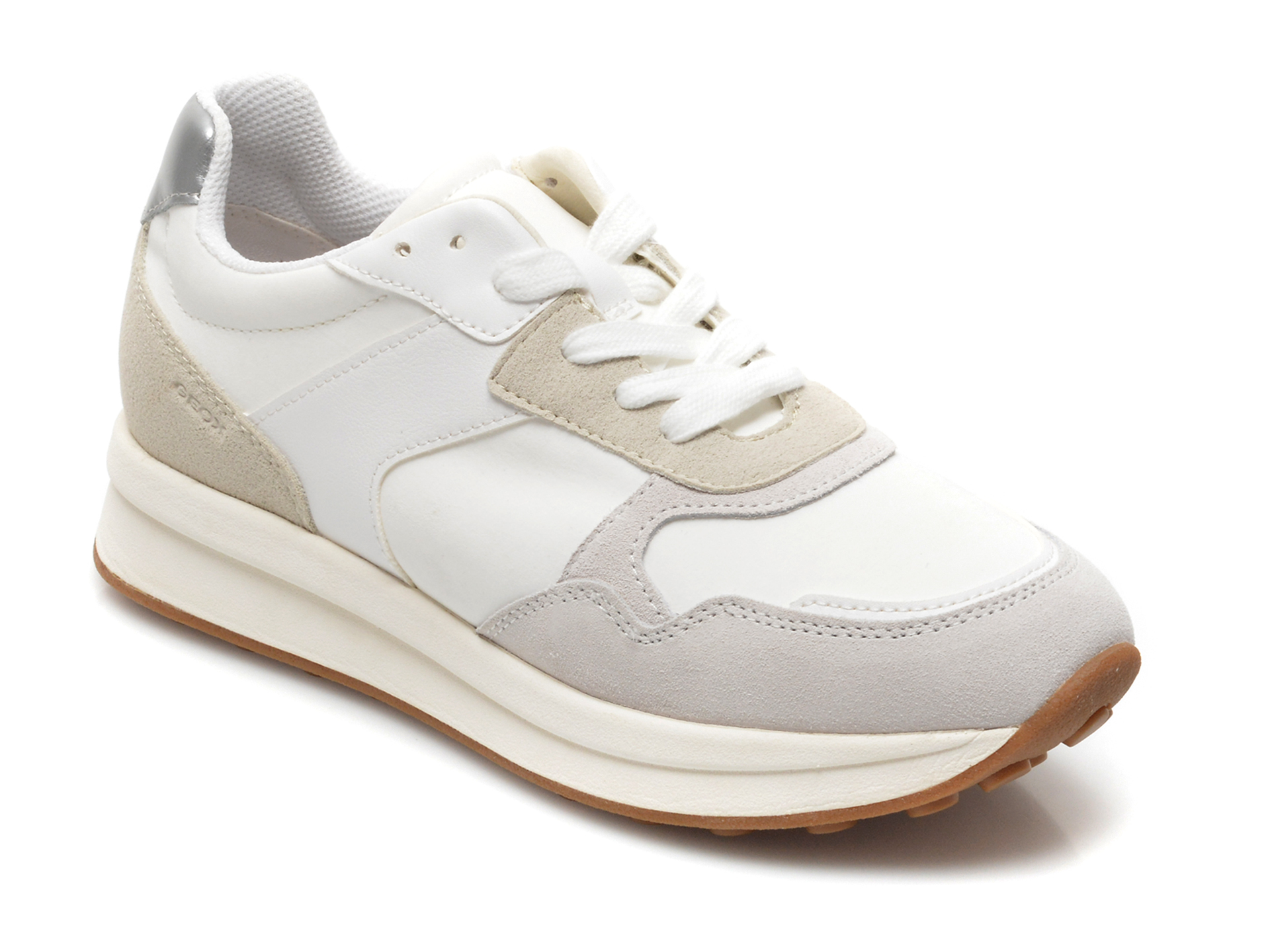 Pantofi sport GEOX albi, D25RRB, din material textil si piele ecologica
