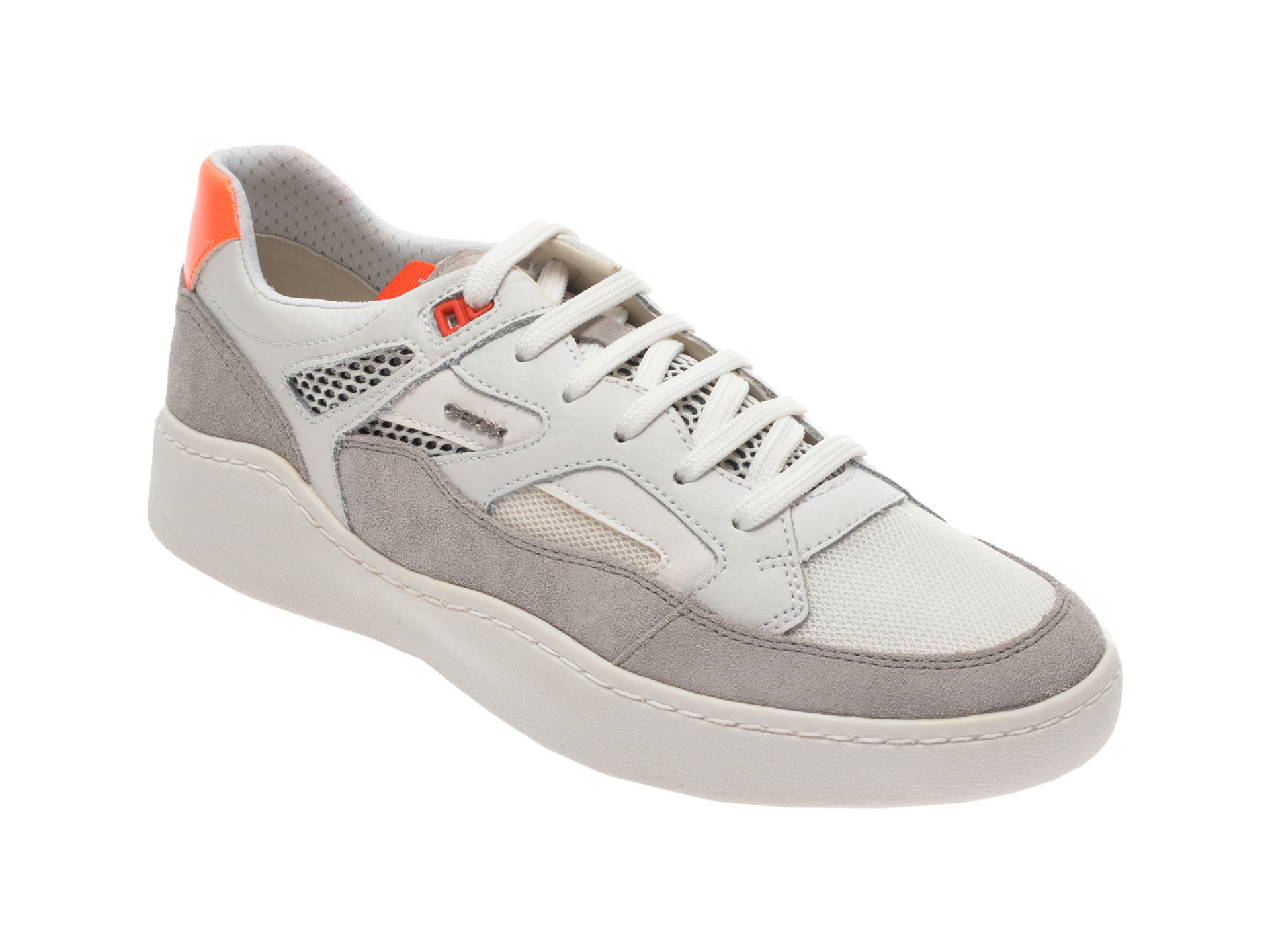 Pantofi sport GEOX albii, U027XA, din material textil si piele naturala