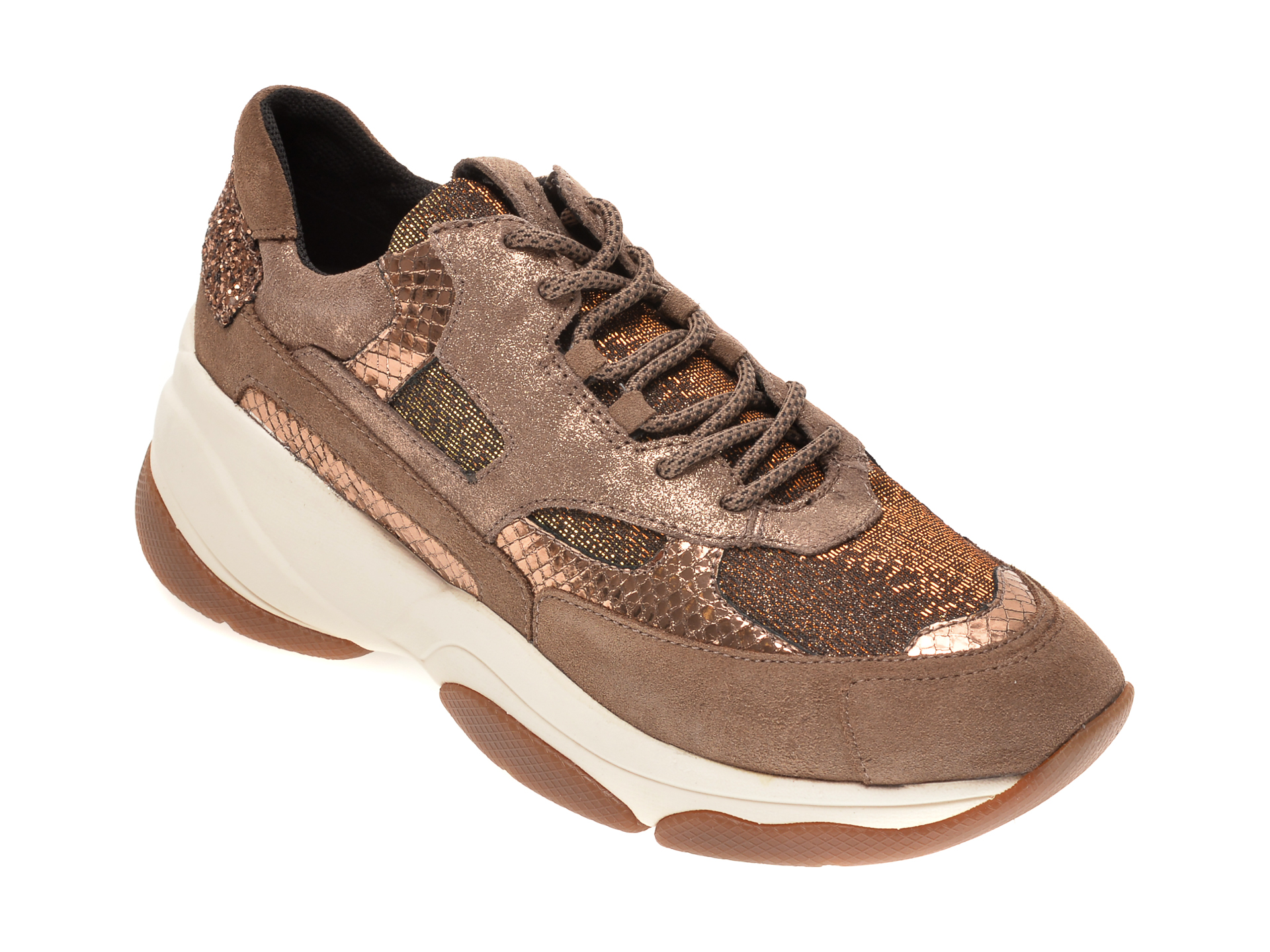 Pantofi sport GEOX aurii, D04BPA, din material textil si piele intoarsa