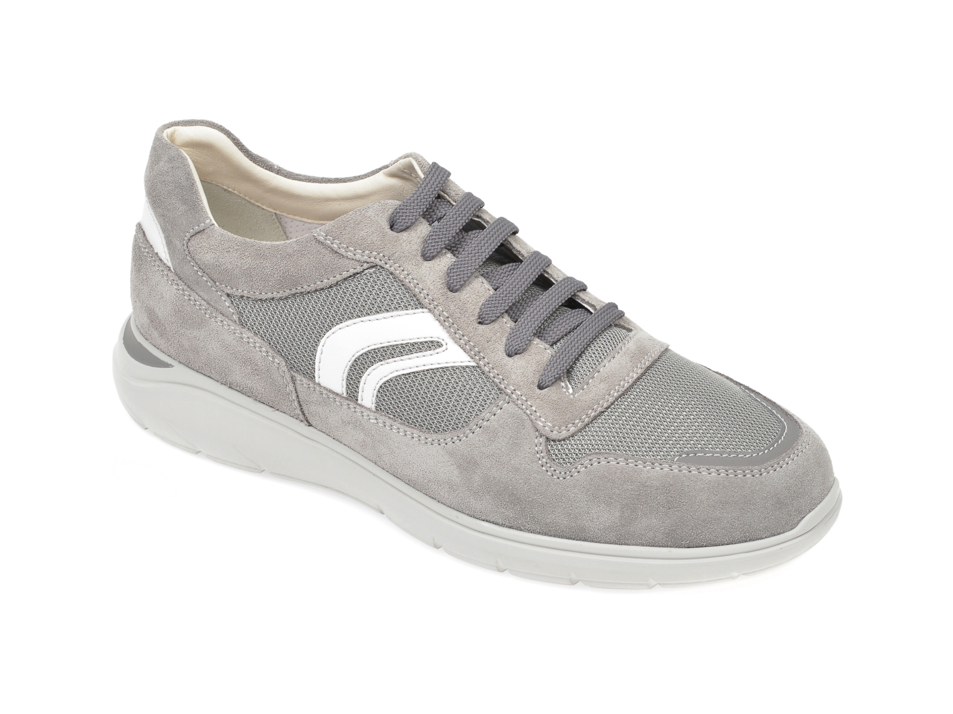 Pantofi sport GEOX gri, U029DC, din material textil si piele naturala