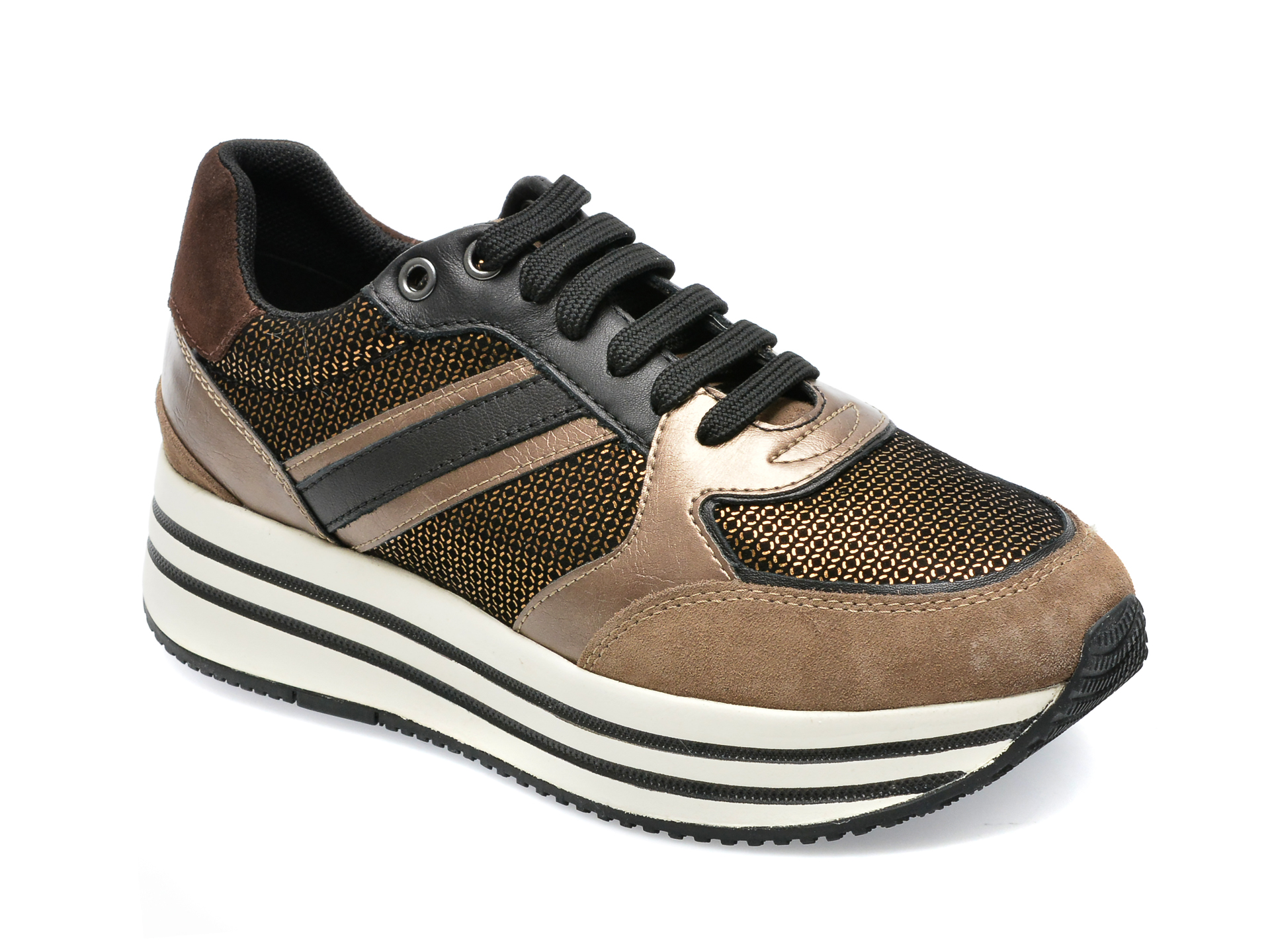 Pantofi sport GEOX maro, D16QHB, din material textil si piele naturala Geox