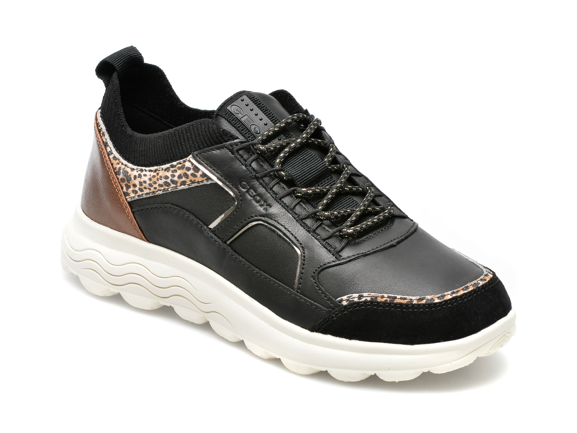 Pantofi sport GEOX negri, D26NUC, din piele naturala si material textil