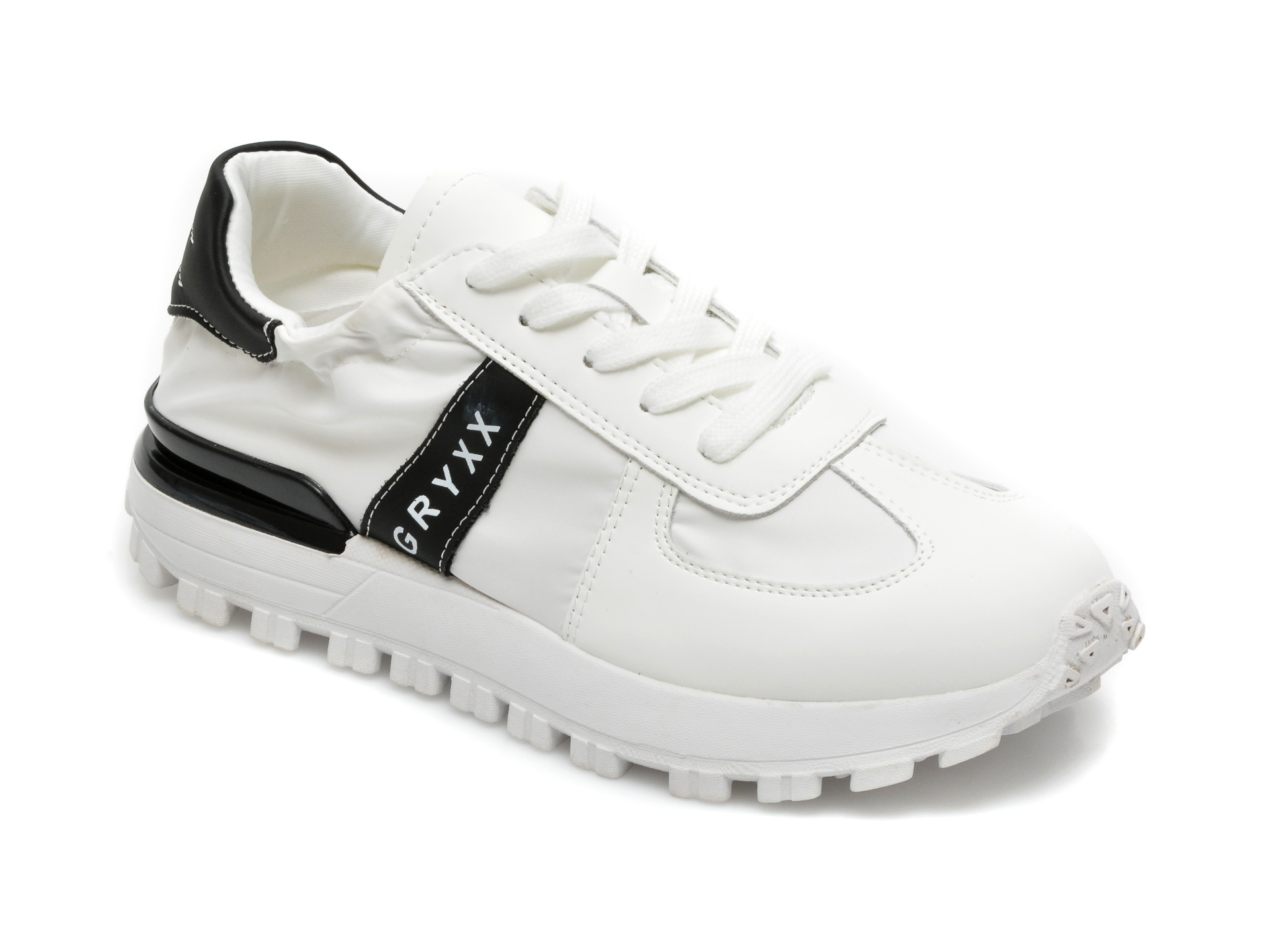 Pantofi sport GRYXX albi, 6032, din material textil si piele naturala