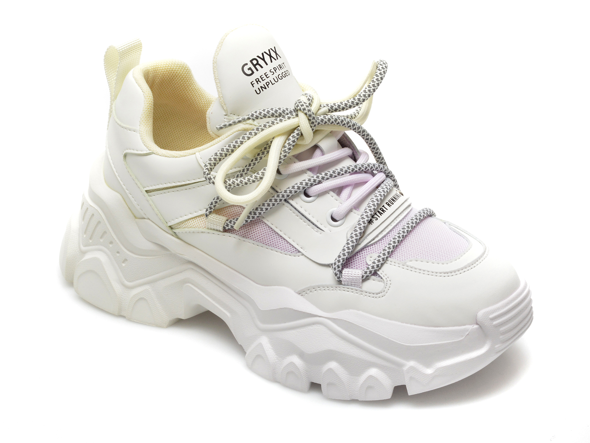 Pantofi sport GRYXX albi, Q2152, din material textil si piele naturala /femei/pantofi imagine noua