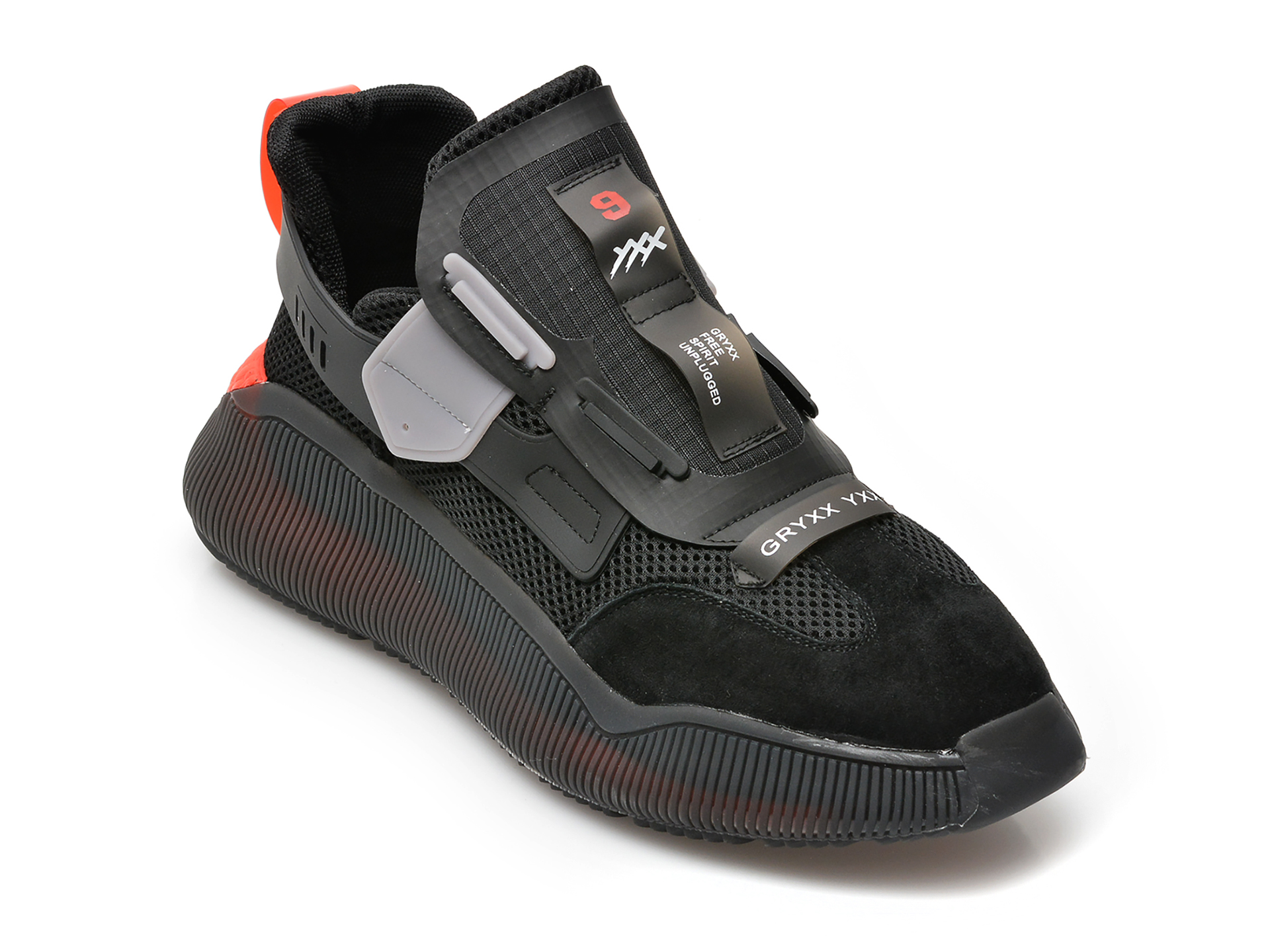 Pantofi sport GRYXX negri, 1995, din material textil si piele naturala Gryxx