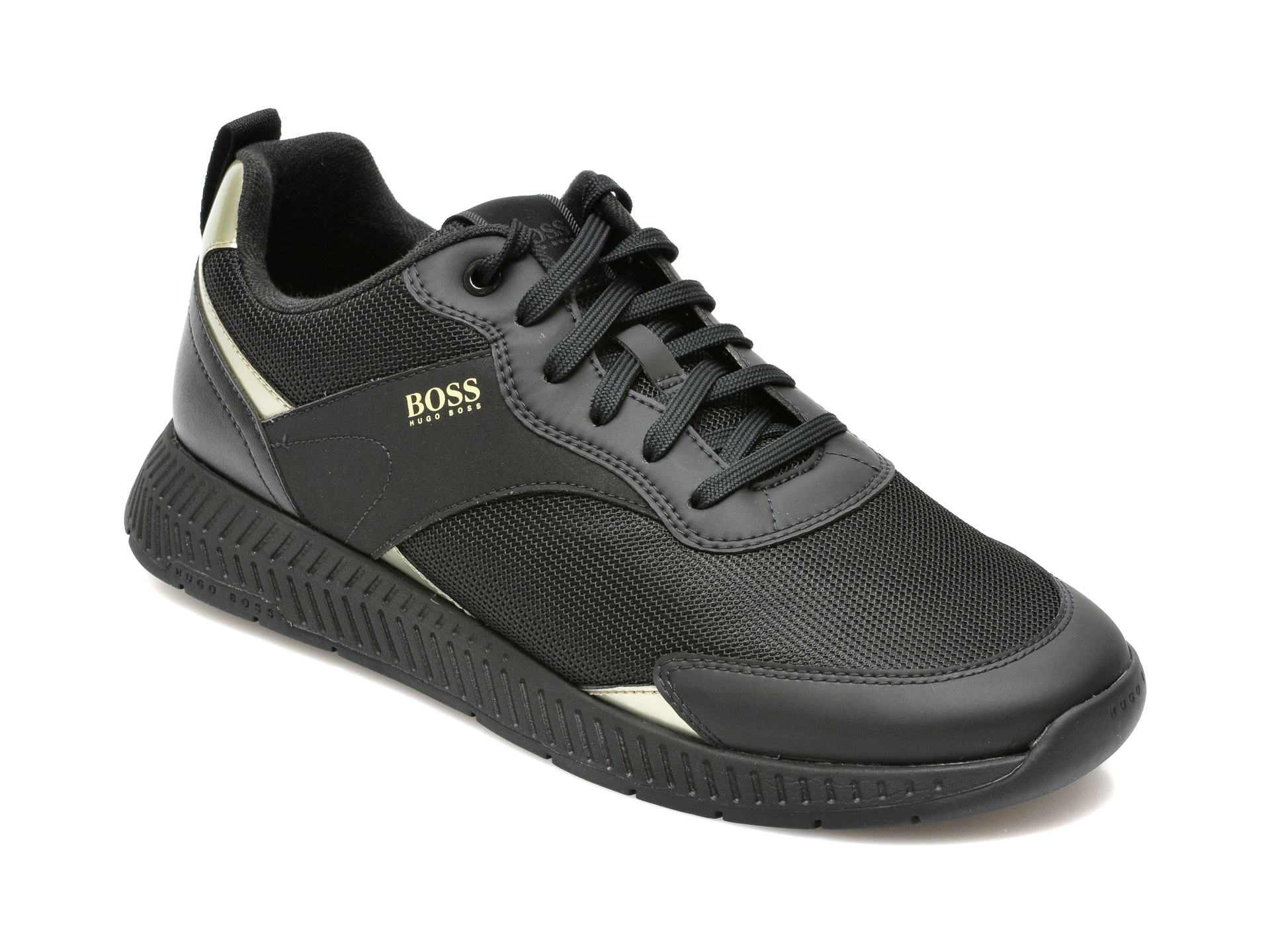 Pantofi Sport Hugo Boss Negri, 9904, Din Material Textil Si Piele Ecologica