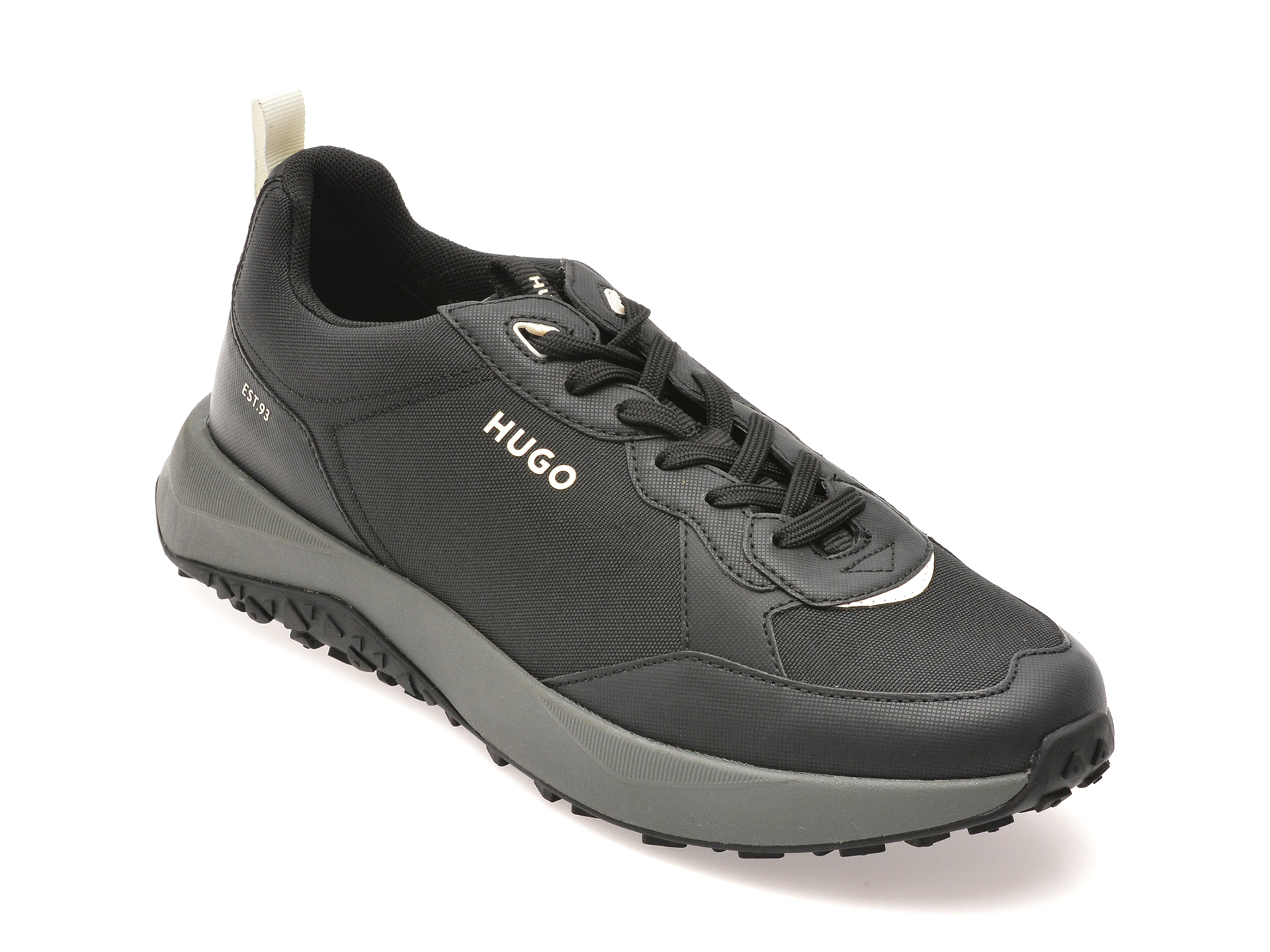 Pantofi sport HUGO negri, 3874, din material textil si piele ecologica