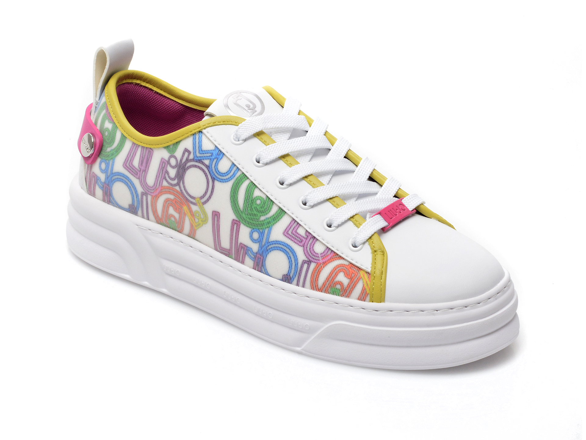 Pantofi sport LIU JO albi, CLEO01, din material textil si piele ecologica