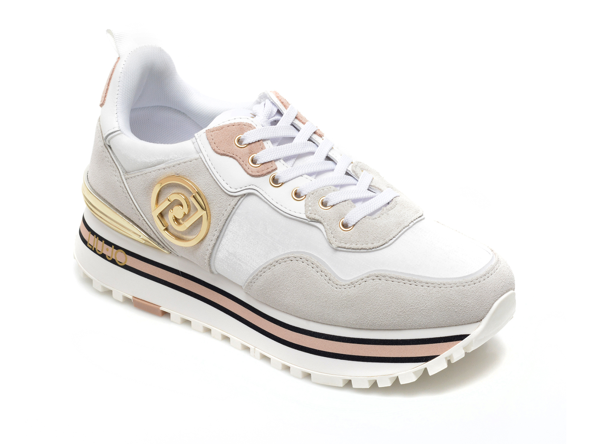 Pantofi sport LIU JO albi, MAXWO24, din material textil si piele intoarsa Liu Jo imagine noua