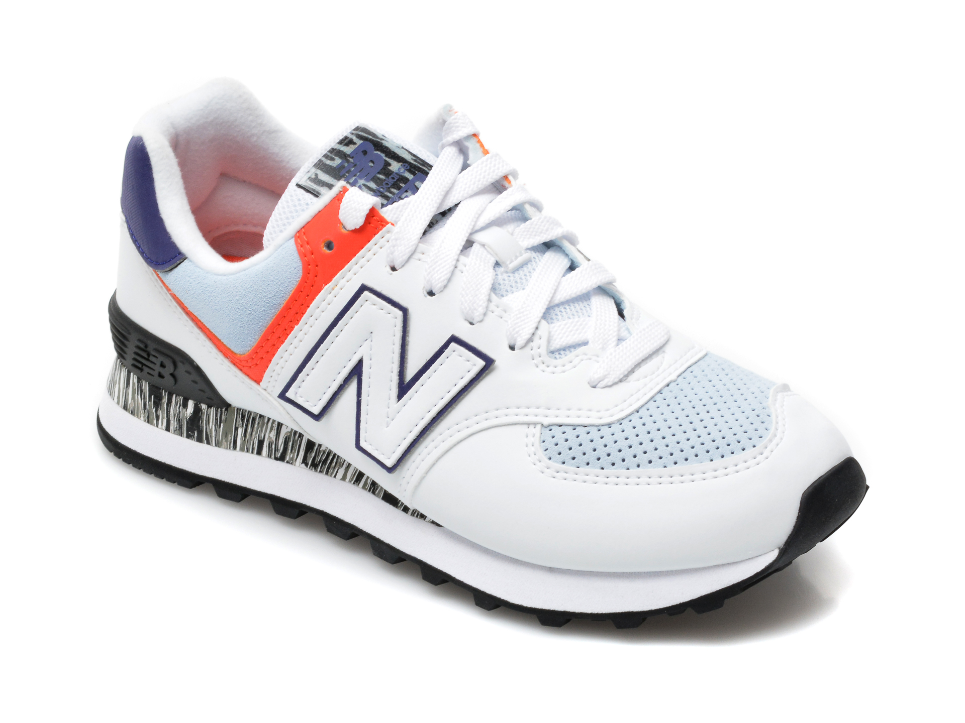 Pantofi sport NEW BALANCE albi, WL574, din material textil si piele naturala