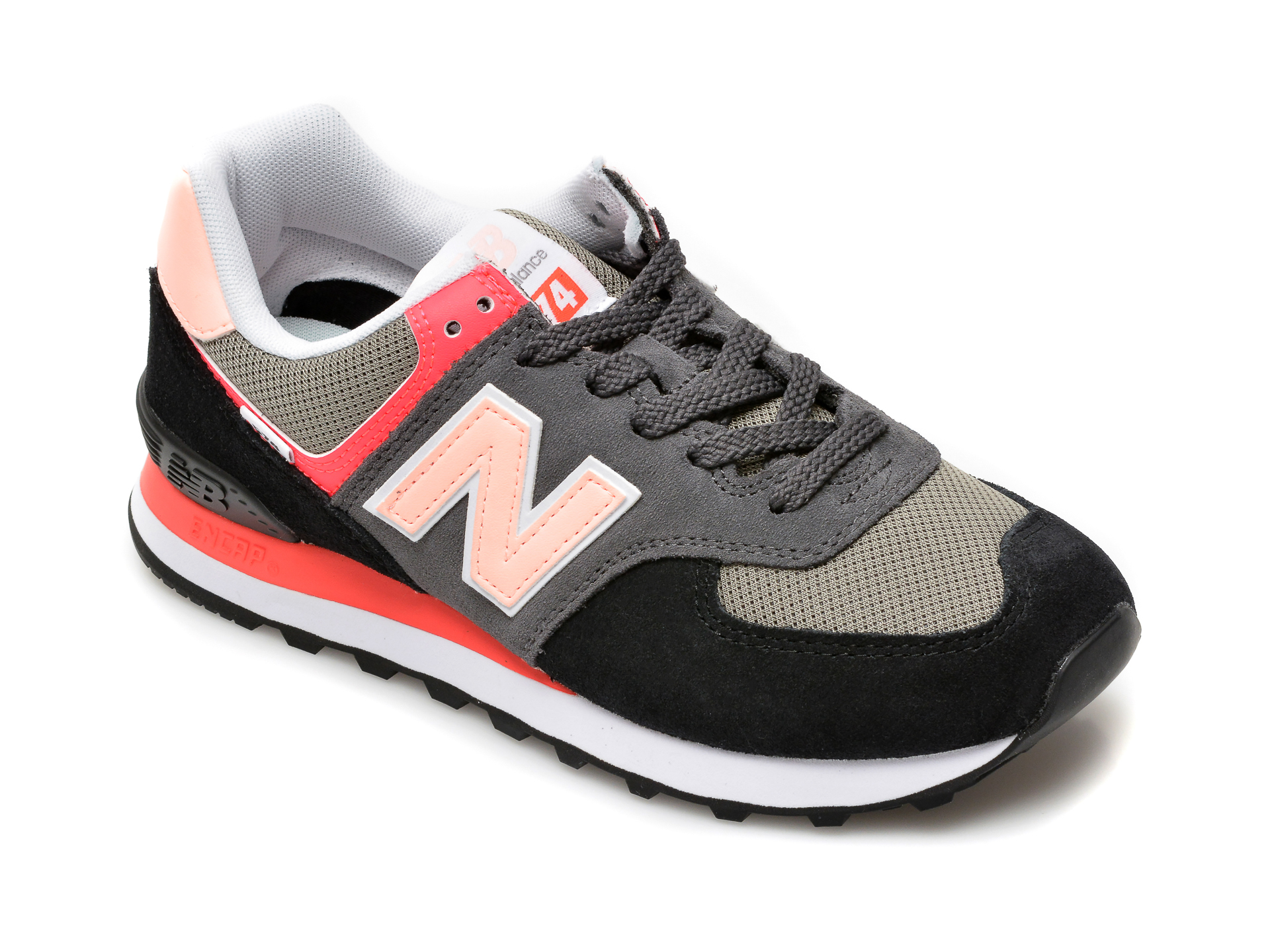 Pantofi sport NEW BALANCE negri, WL574, din material textil si piele intoarsa