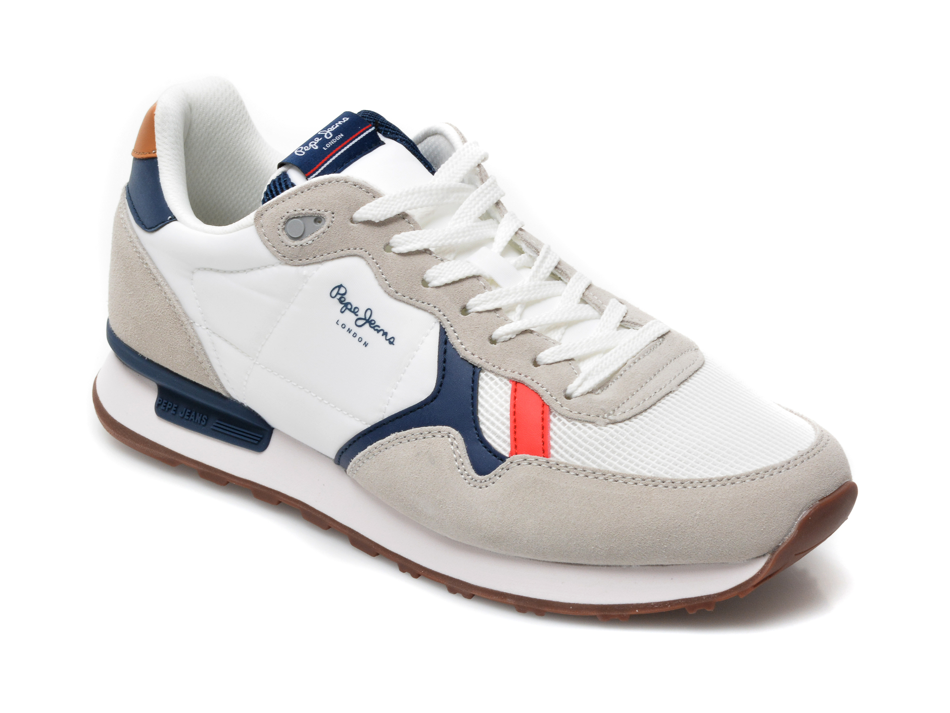 Pantofi sport PEPE JEANS albi, 3072199, din material textil si piele naturala