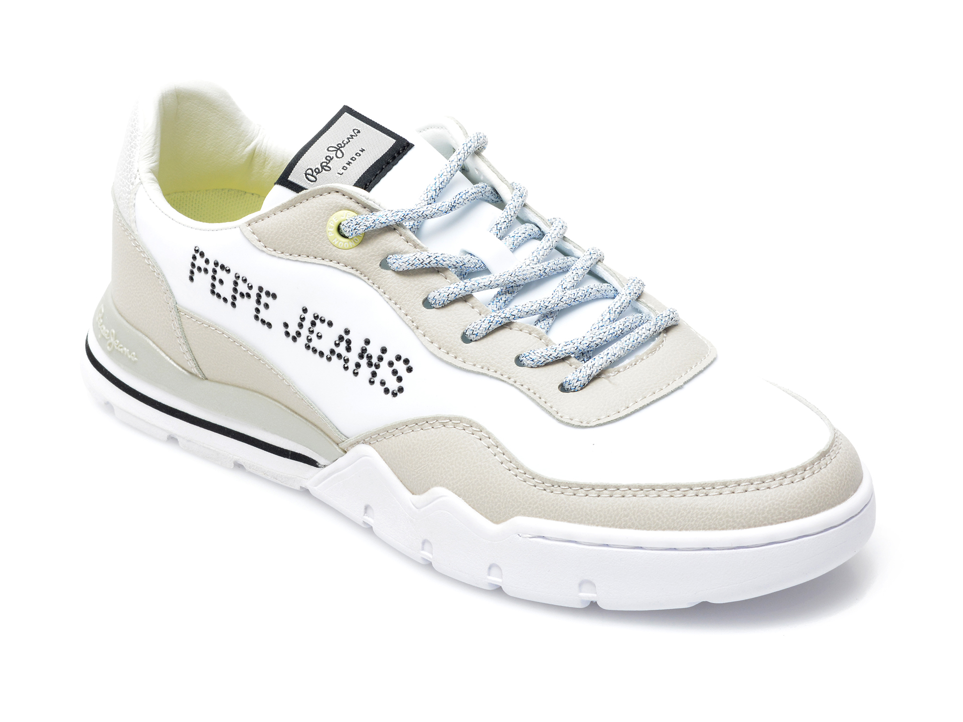 Pantofi sport PEPE JEANS albi, 3112399, din material textil si piele ecologica