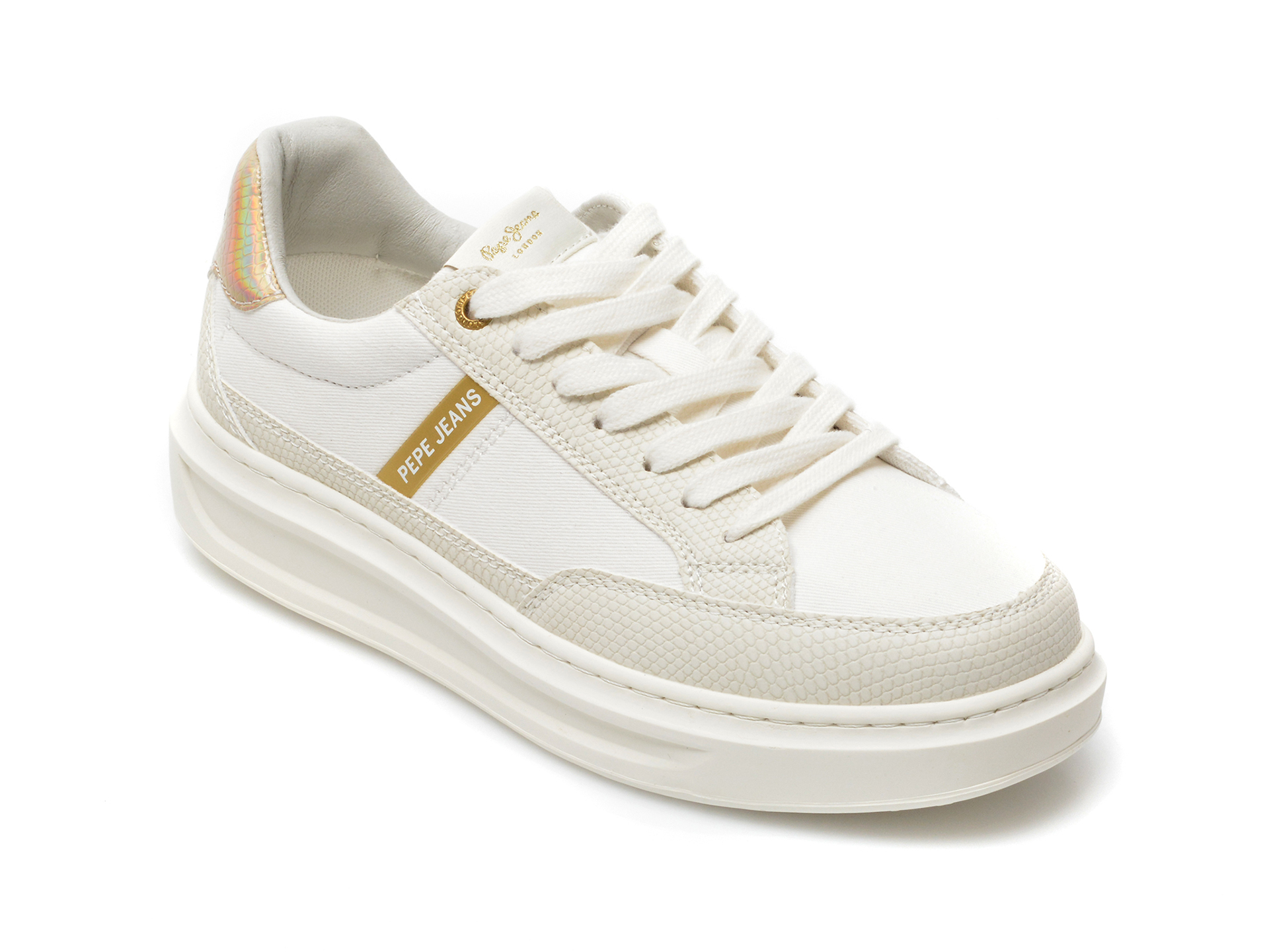 Pantofi sport PEPE JEANS albi, 3115299, din material textil si piele ecologica
