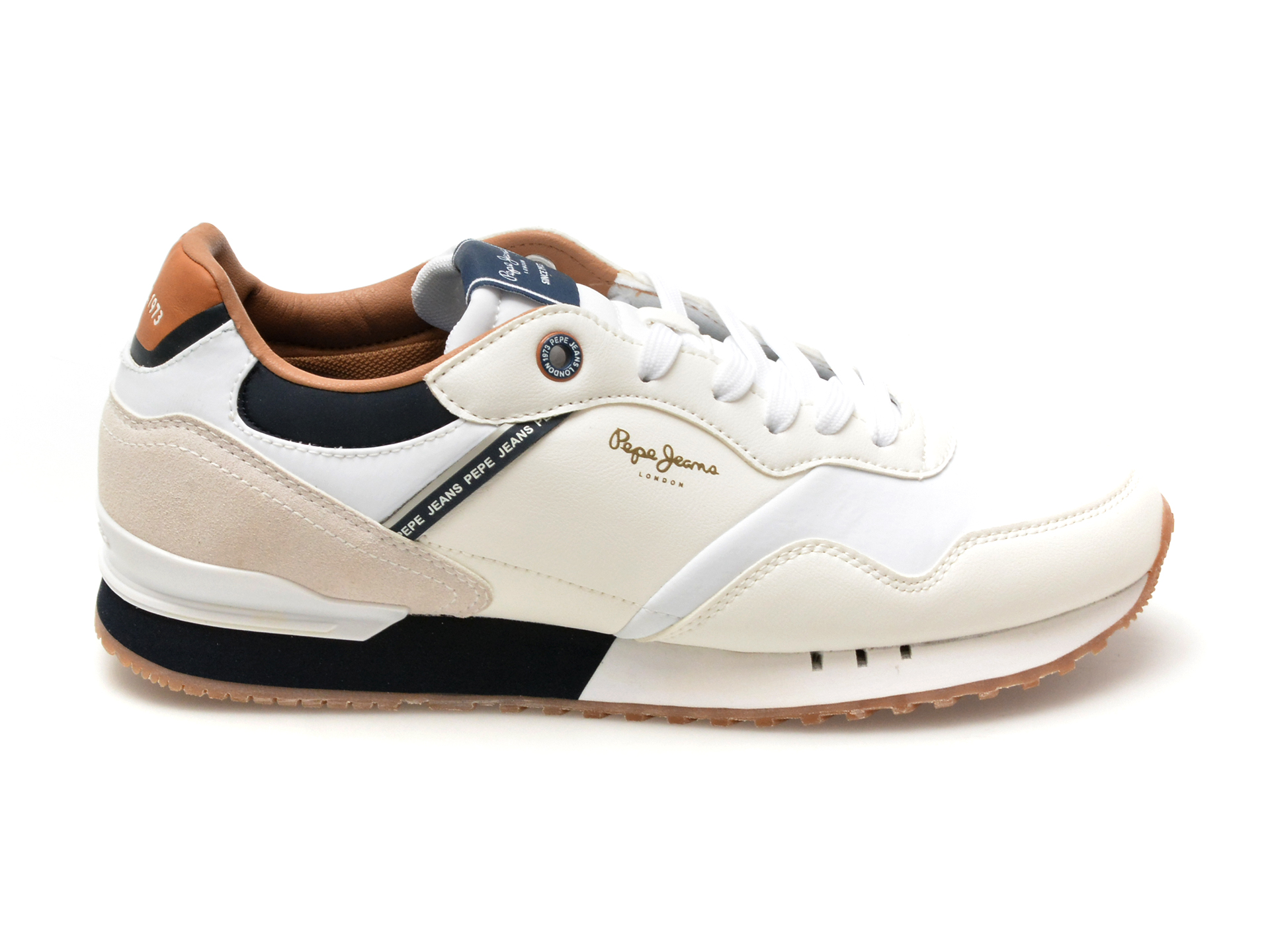 Pantofi sport PEPE JEANS albi, LONDON COURT, din piele ecologica