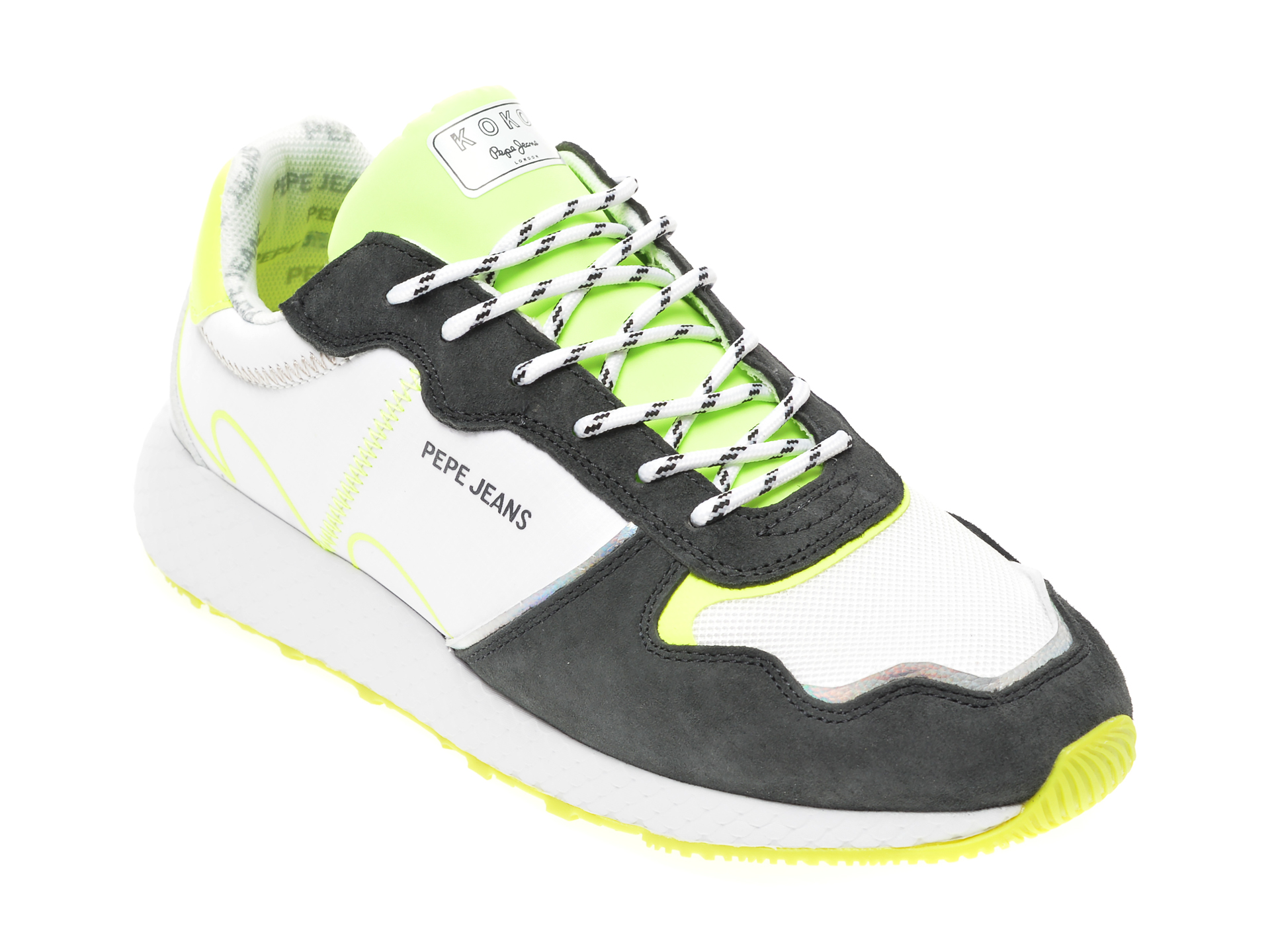 Pantofi sport PEPE JEANS albi, LS30997, din material textil si piele intoarsa