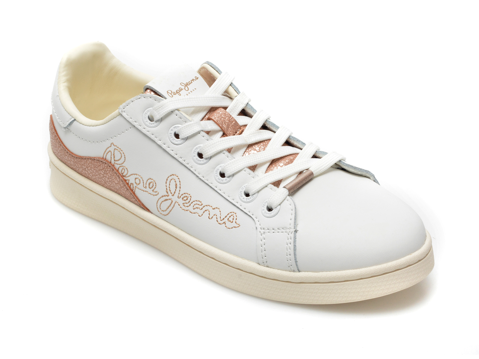 Pantofi sport PEPE JEANS albi, LS31307, din piele naturala Pepe Jeans imagine noua