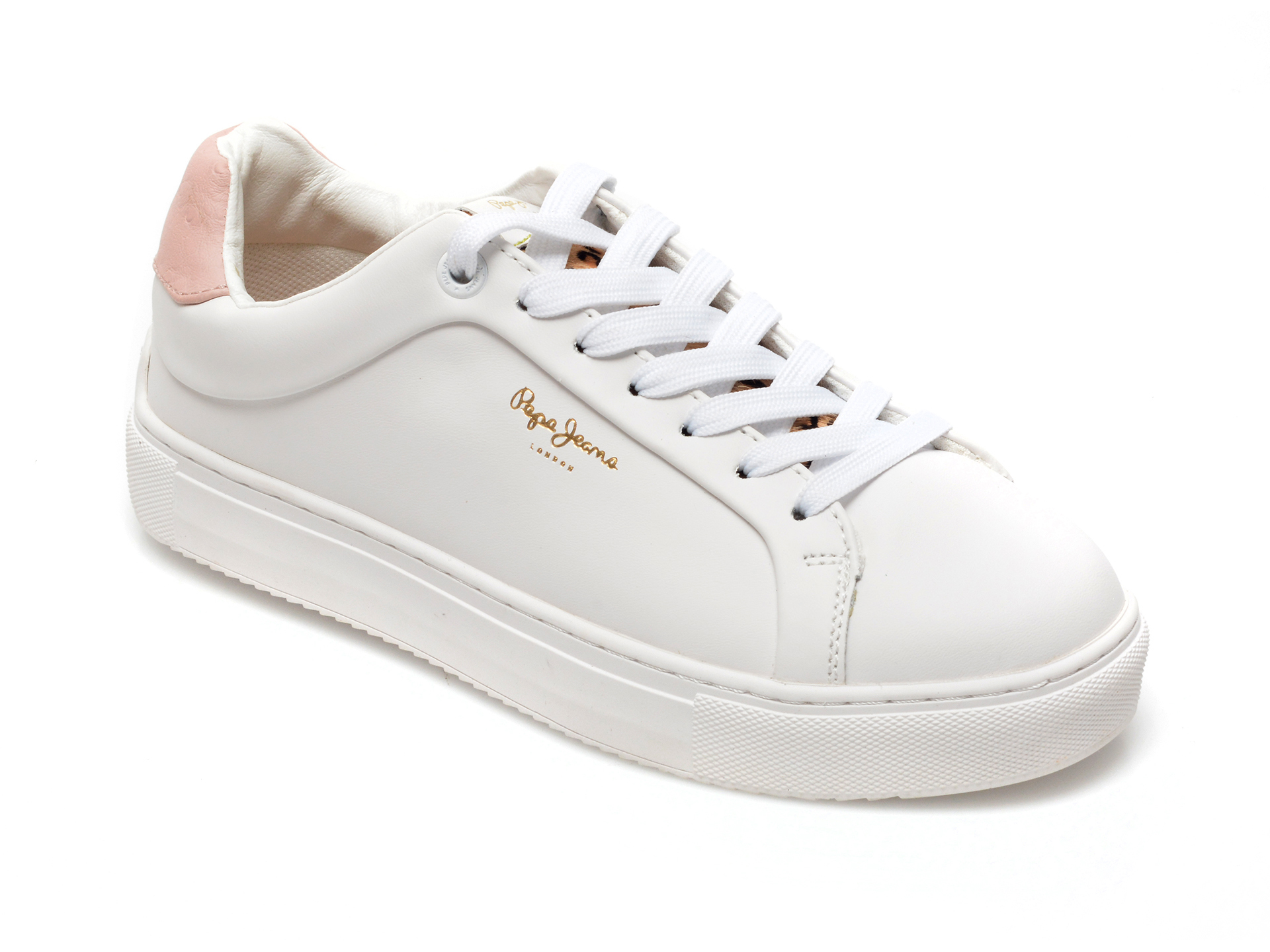 Pantofi sport PEPE JEANS albi, LS31310, din piele naturala Pepe Jeans imagine noua