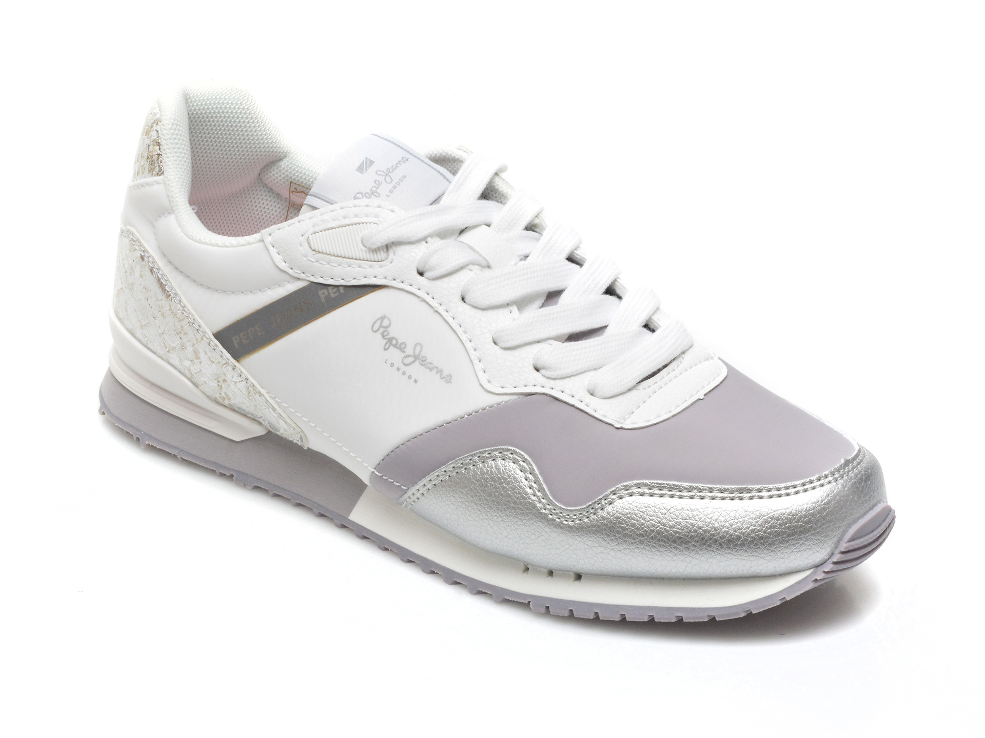 Pantofi sport PEPE JEANS albi, LS31314, din material textil si piele ecologica Pepe Jeans imagine noua