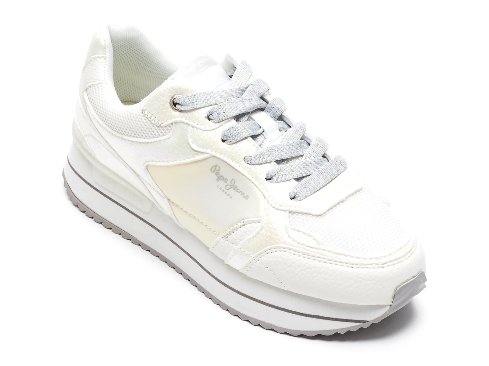 Pantofi sport PEPE JEANS albi, LS31334, din material textil si piele ecologica
