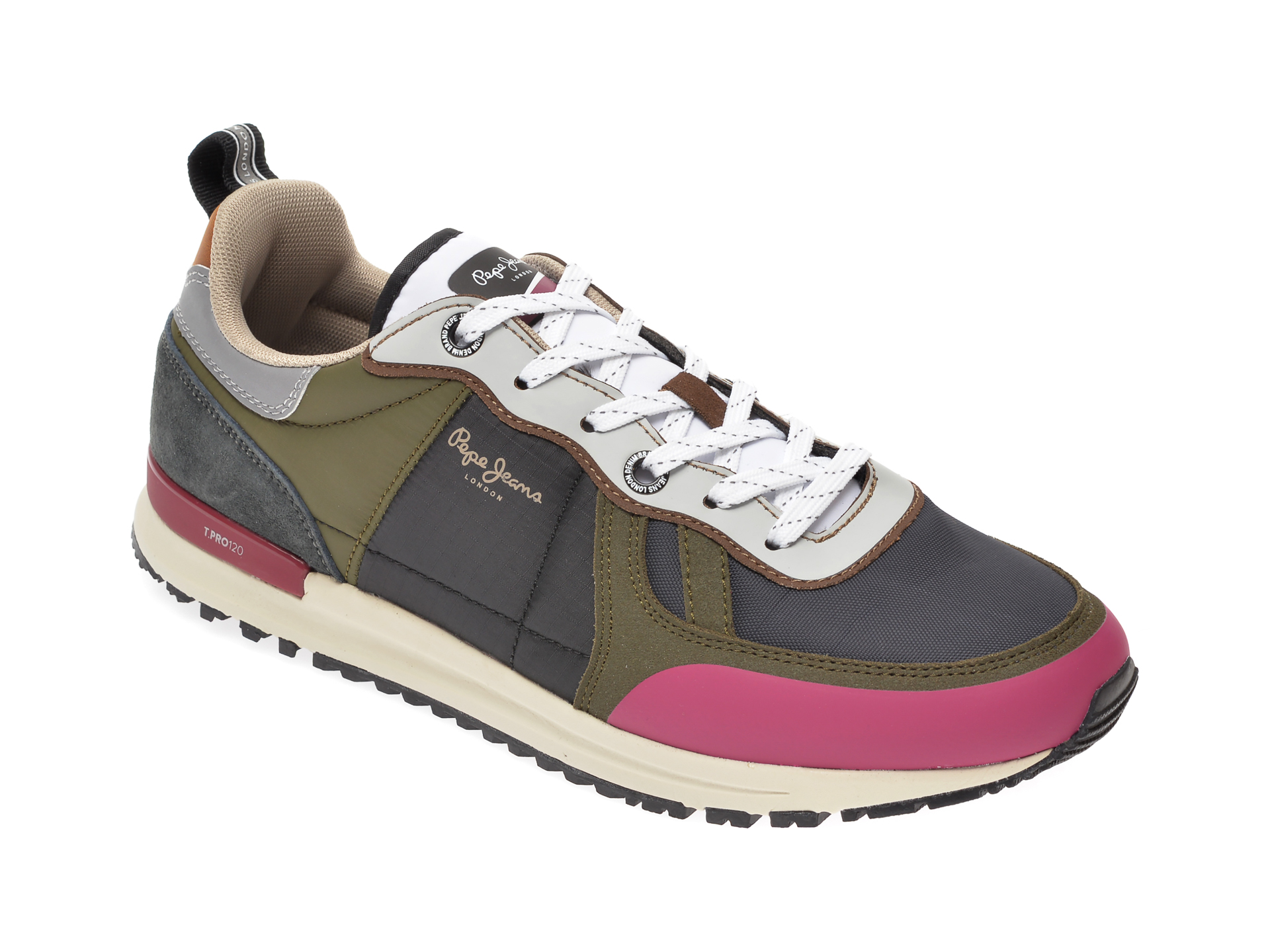 Pantofi sport PEPE JEANS kaki, MS30622, din material textil si piele ecologica