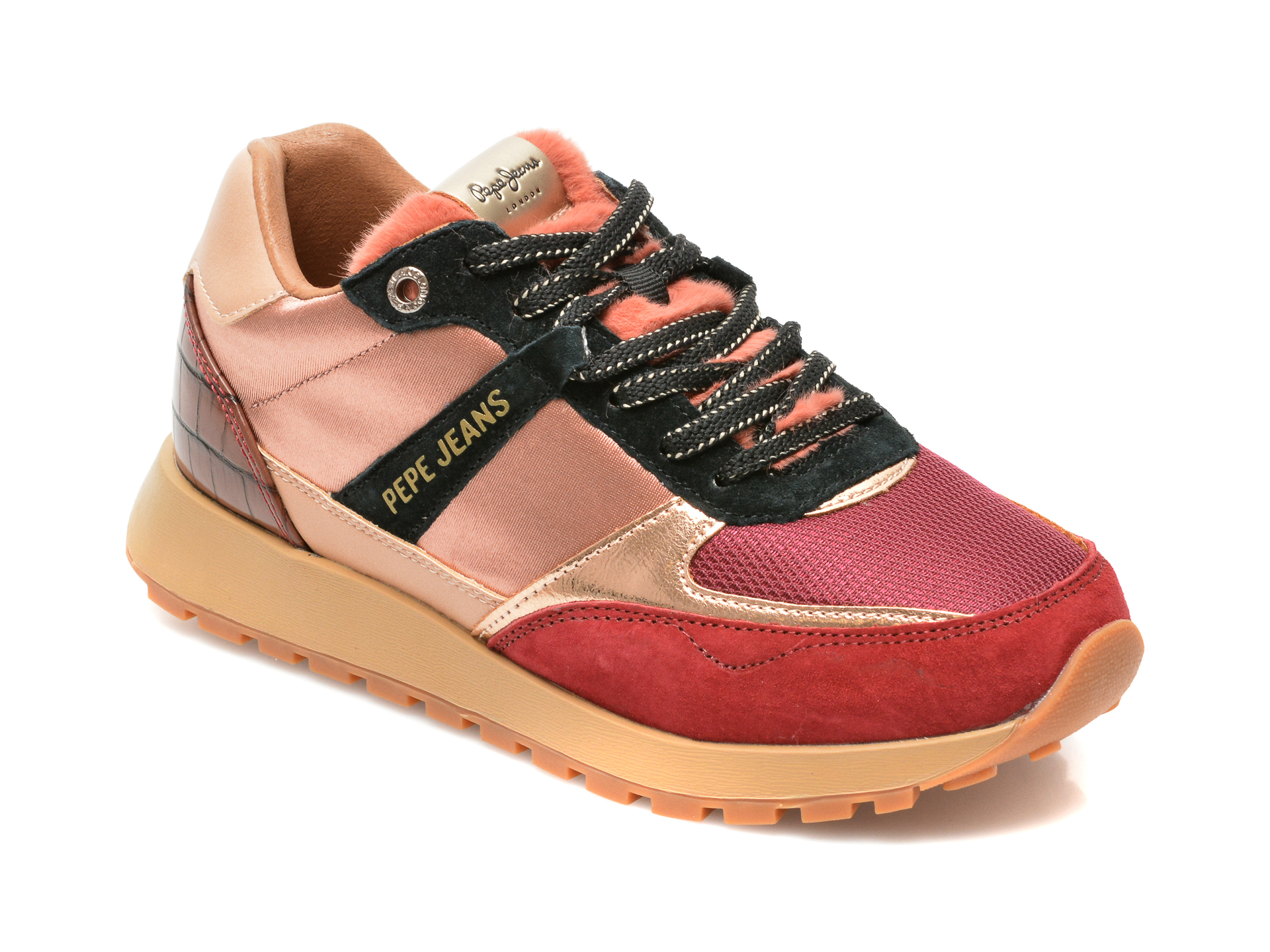 Pantofi sport PEPE JEANS roz, LS31219, din material textil si piele intoarsa Pepe Jeans imagine reduceri