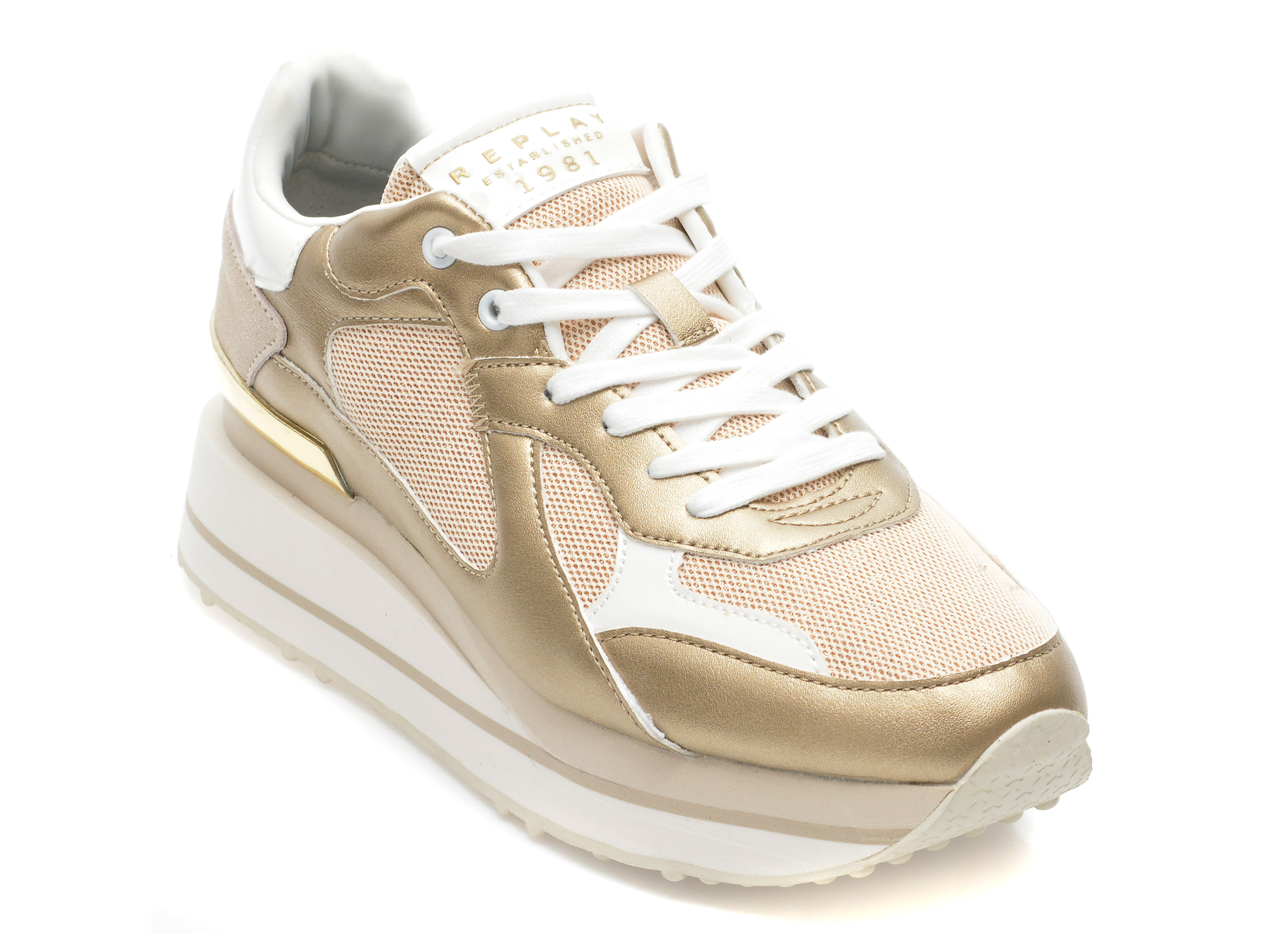Pantofi sport REPLAY aurii, WS4M07S, din material textil si piele naturala