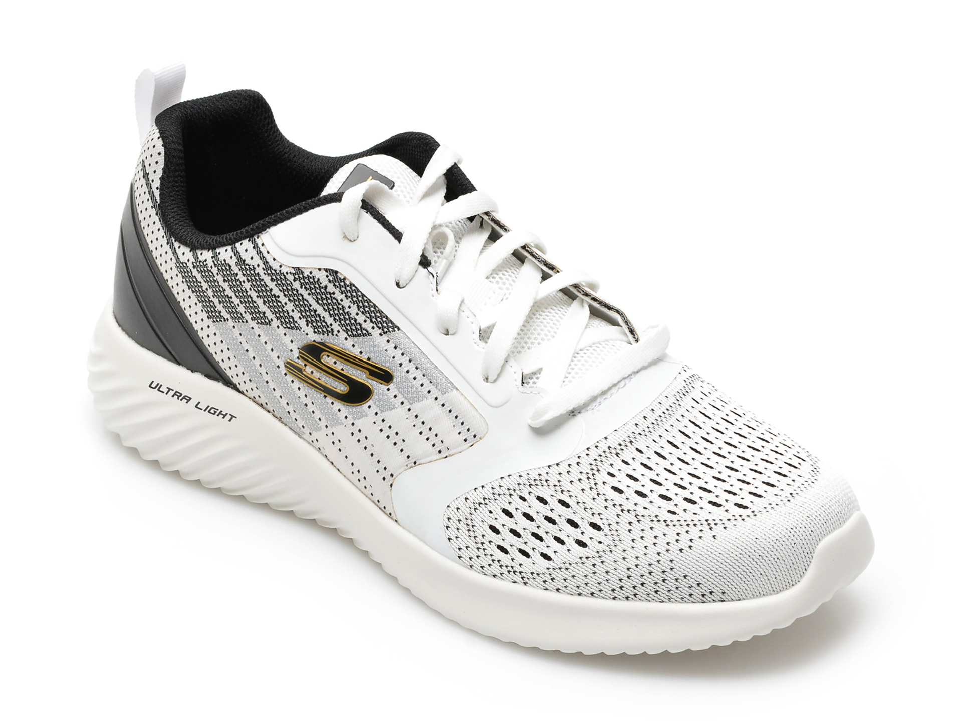 Pantofi sport SKECHERS alb-negru, BOUNDER, din material textil Skechers