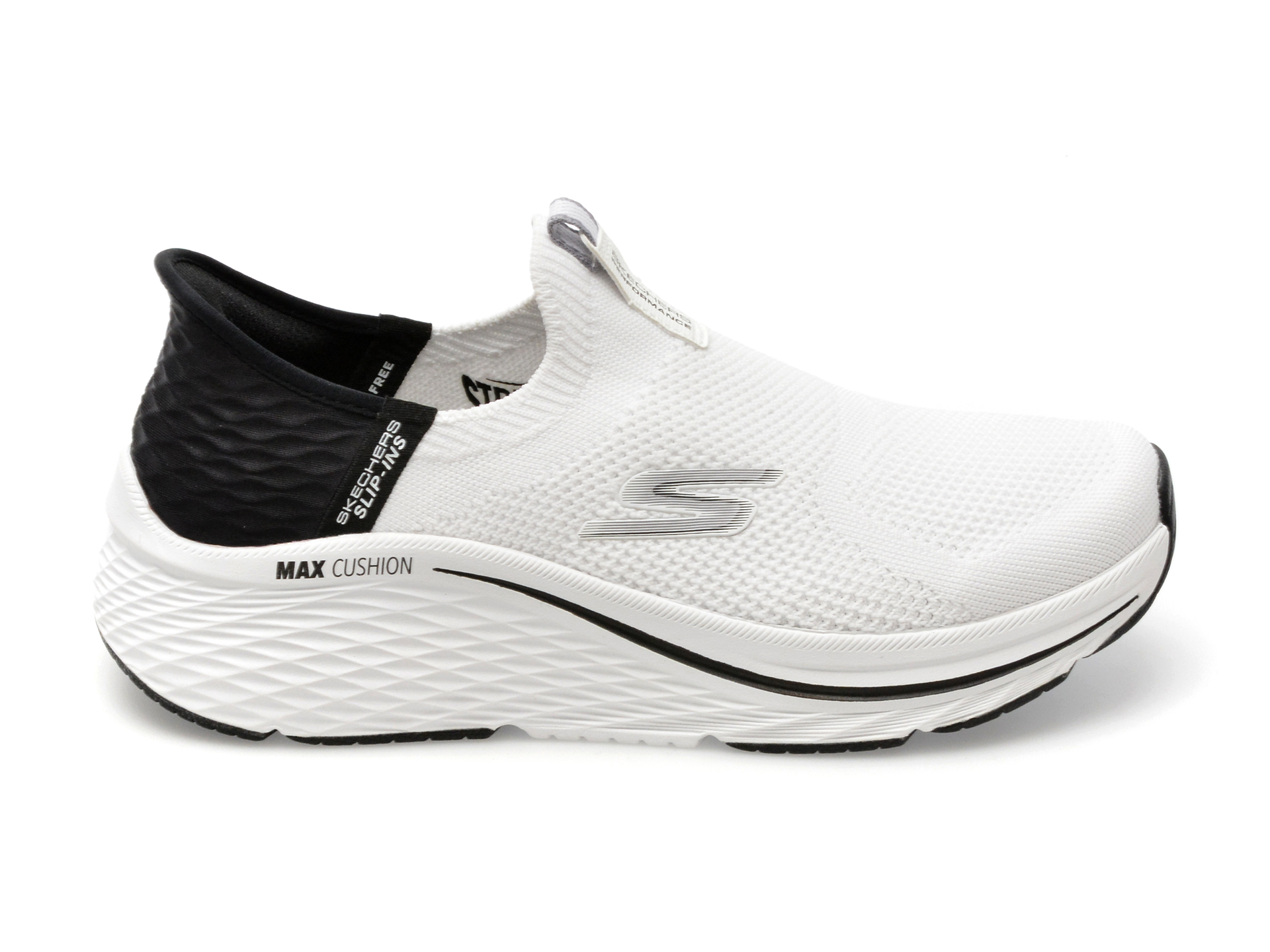Pantofi sport SKECHERS alb-negru, MAX CUSHIONING ELITE 2.0, din material textil
