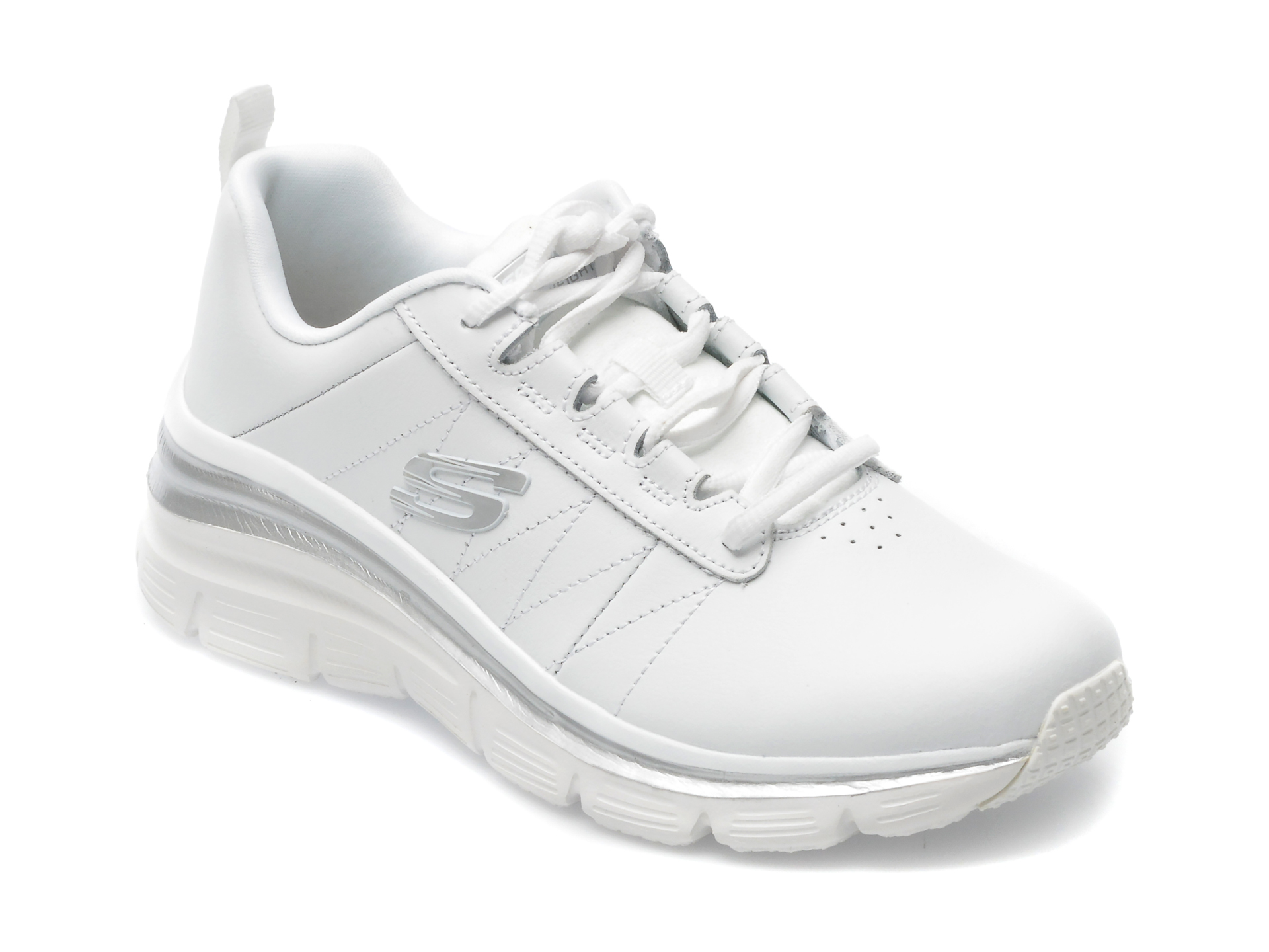 Pantofi sport SKECHERS albi, FASHION FIT, din piele naturala