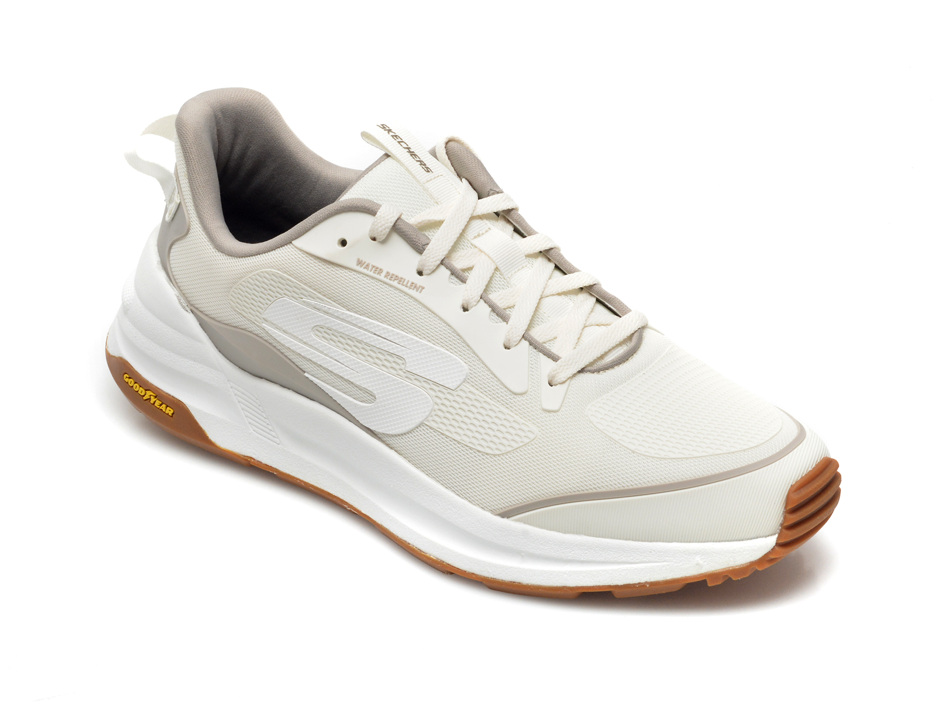 Pantofi sport SKECHERS albi, GLOBAL JOGGER, din material textil si piele ecologic
