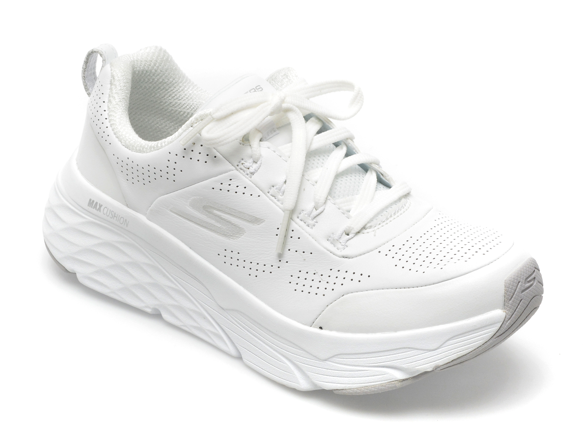 Pantofi sport SKECHERS albi, MAX CUSHIONING ELITE, din piele naturala si piele ecologica