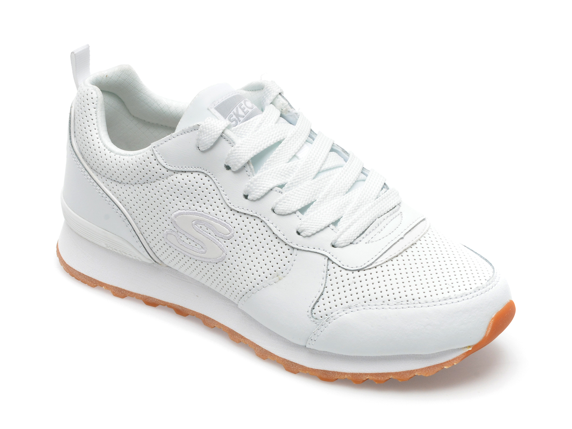 Pantofi sport SKECHERS albi, OG 85, din piele naturala si piele ecologica