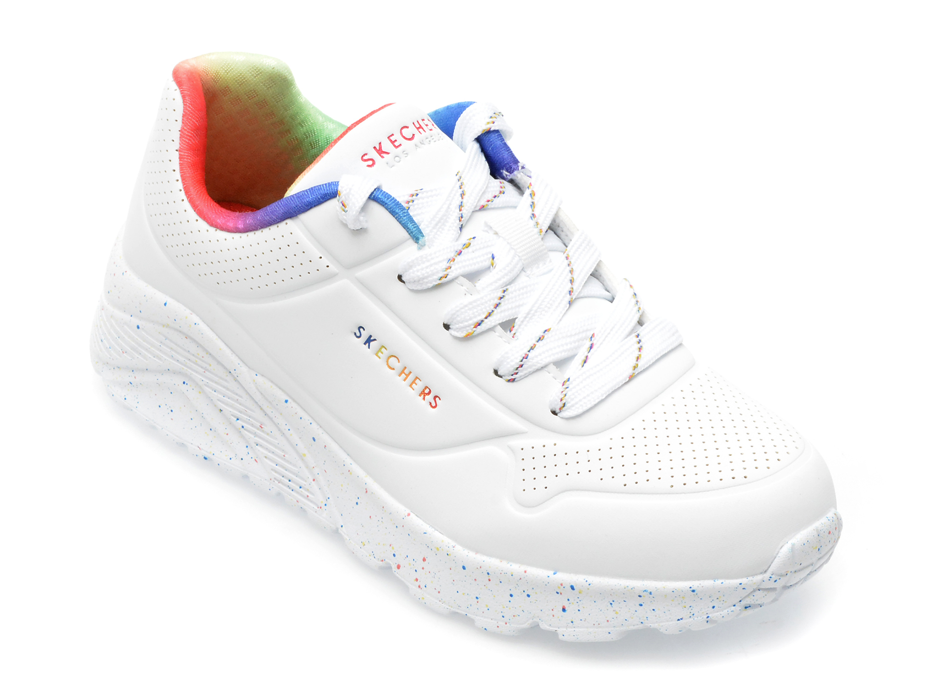 Pantofi sport SKECHERS albi, UNO LITE, din piele ecologica