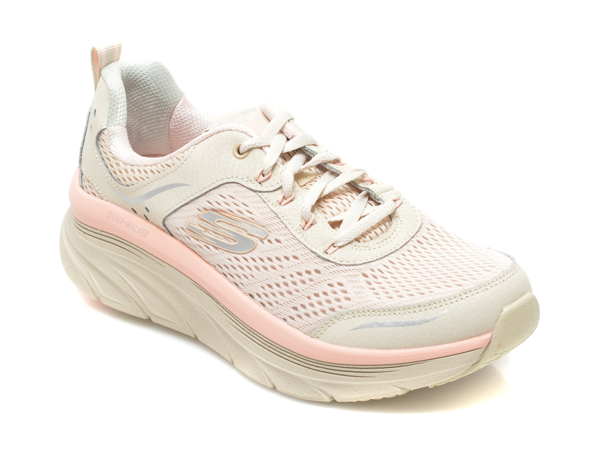Pantofi sport SKECHERS bej, D LUX WALKER, din material textil si piele naturala /femei/pantofi imagine noua